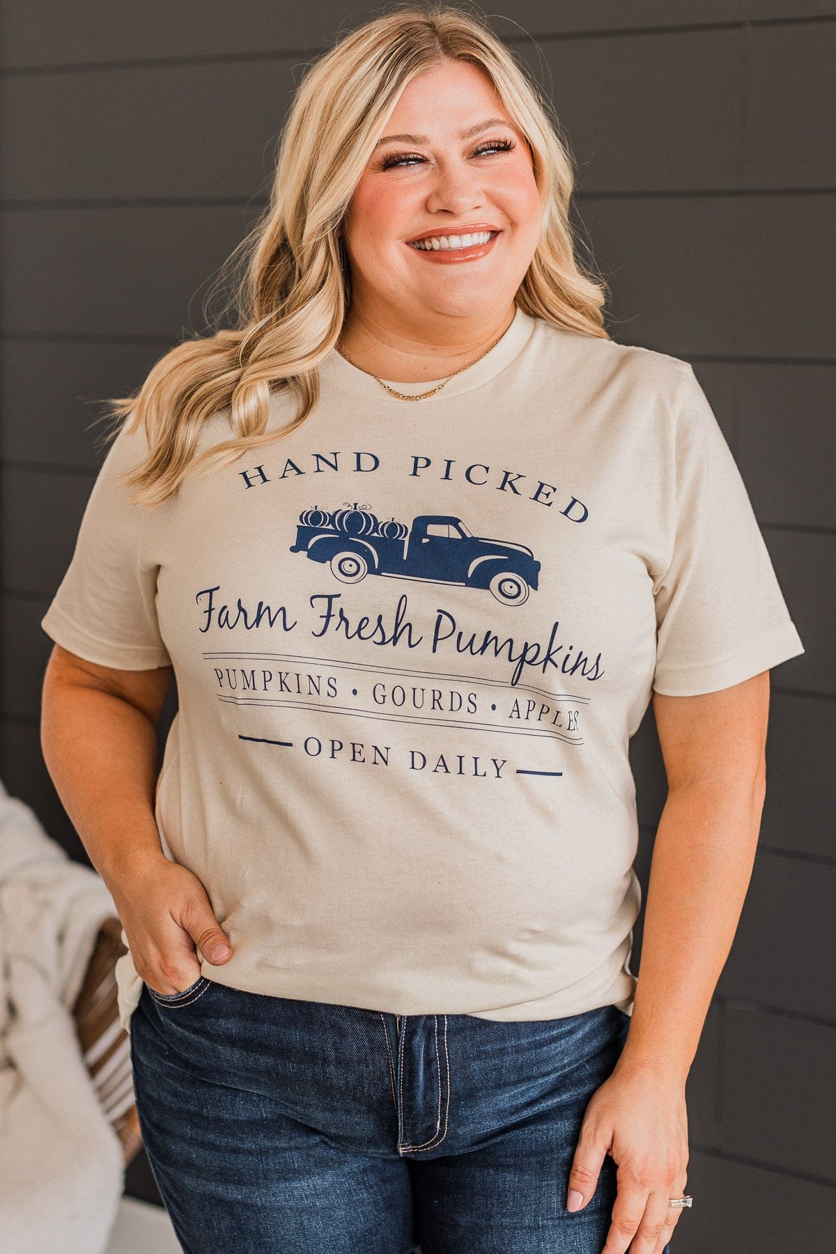 "Hand Picked Farm Fresh Pumpkins" Graphic Tee- Cream