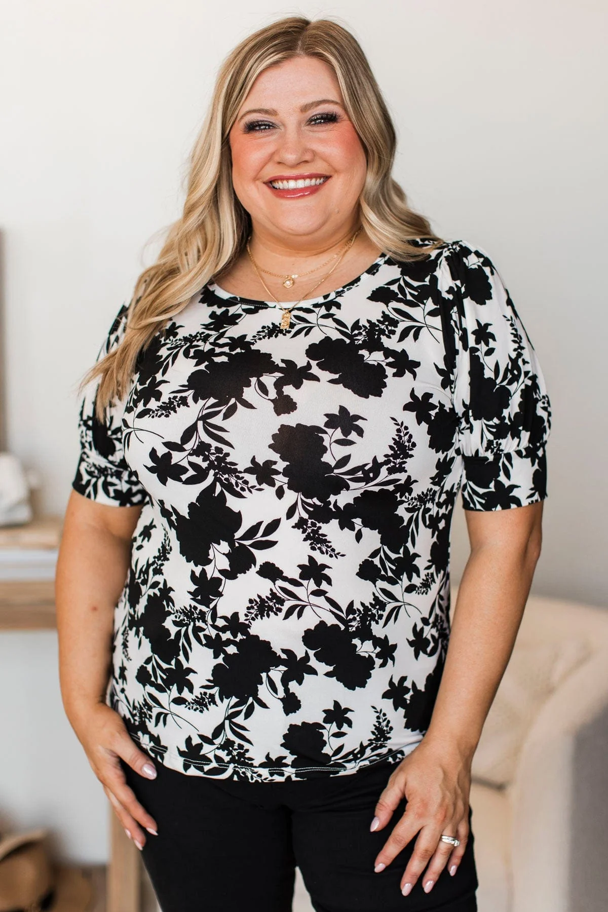 Handle My Own Floral Top- Black & Ivory - Image 2