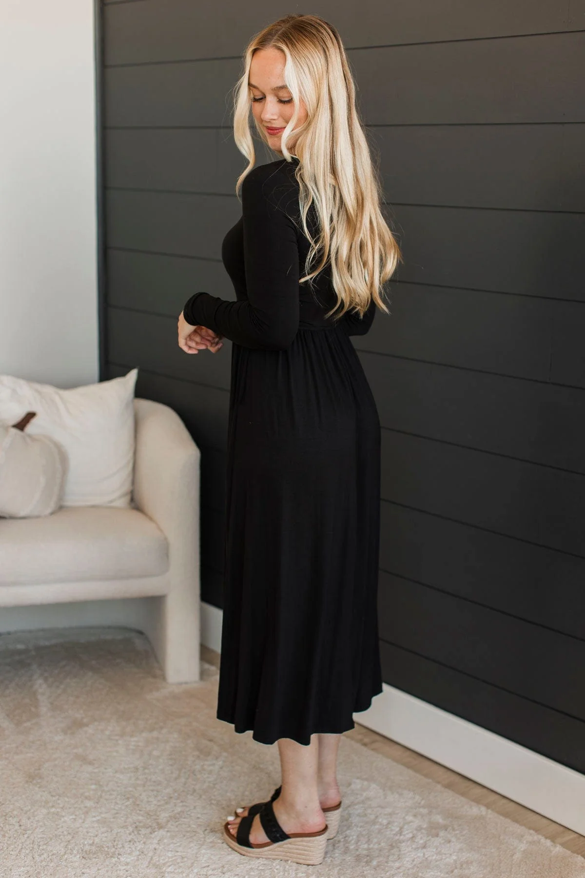 Hang The Moon Midi Dress- Black - Image 7