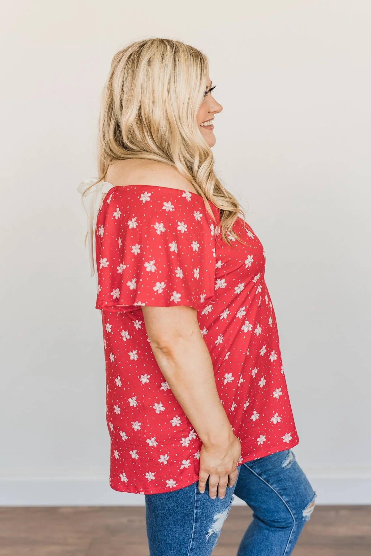 Happier Than Ever Floral Tie Top- Red - Image 13