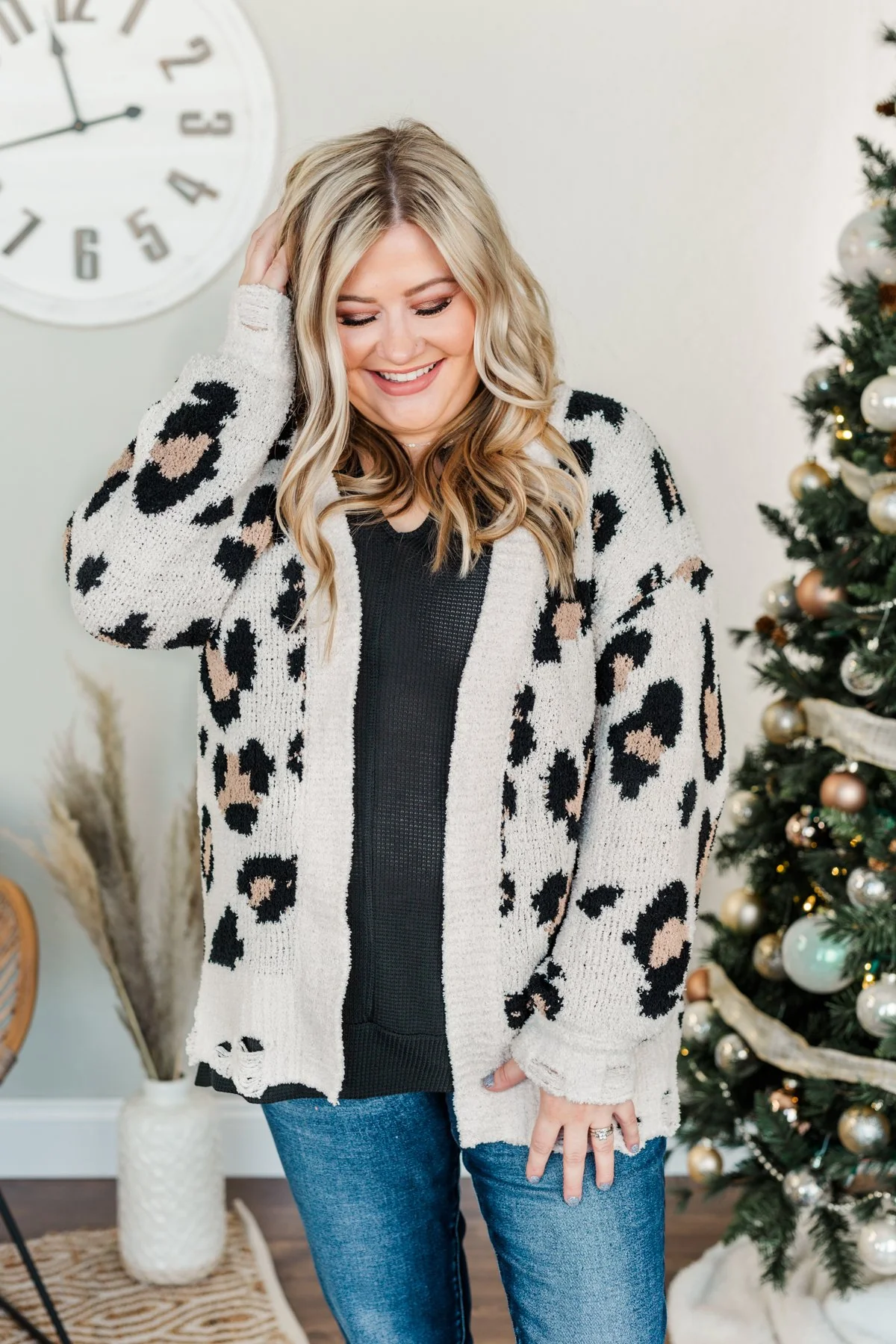 Happier With You Heavy Knit Cardigan- Leopard - Image 6