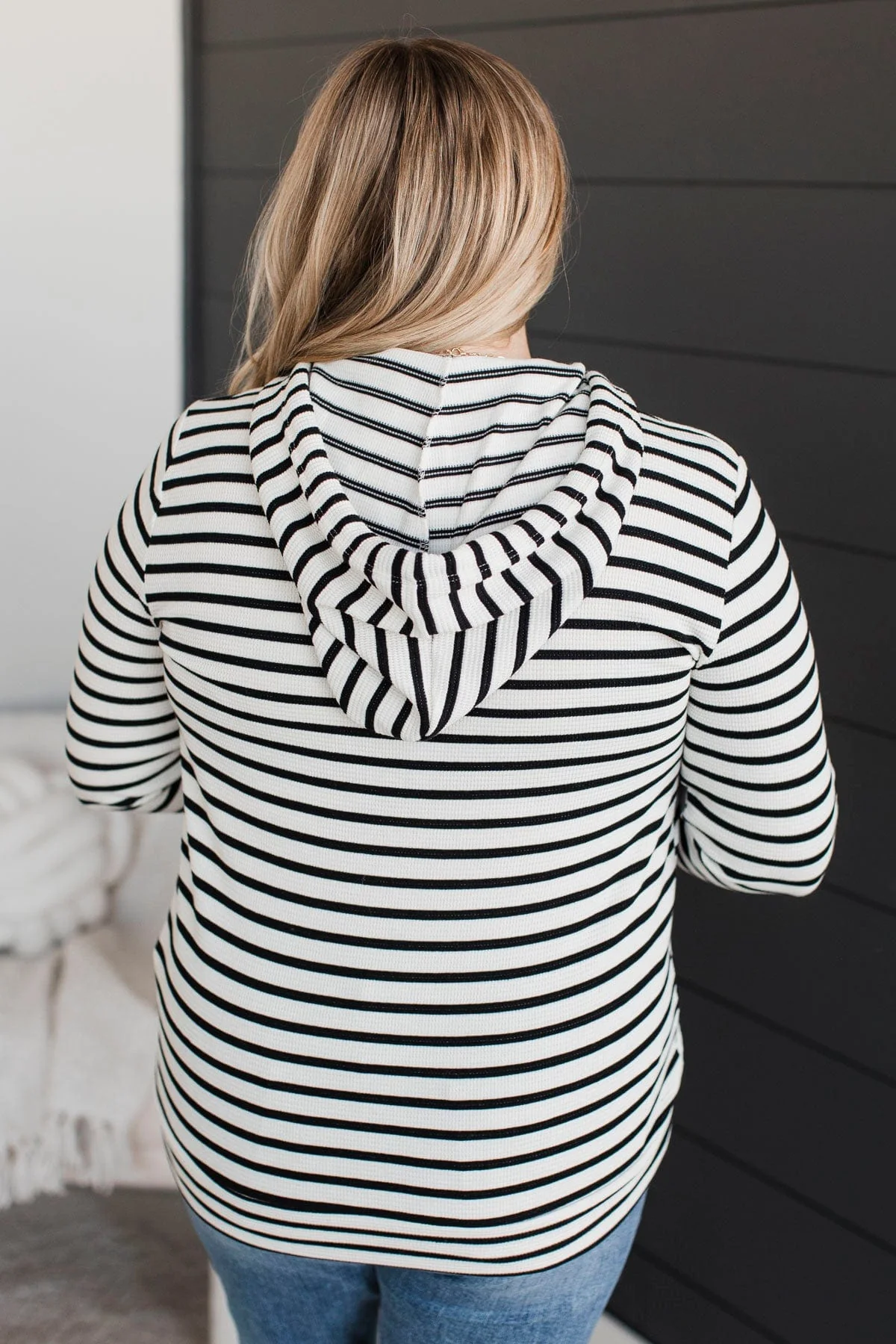 Happiest Encounters Hooded Knit Top- Ivory & Black - Image 8