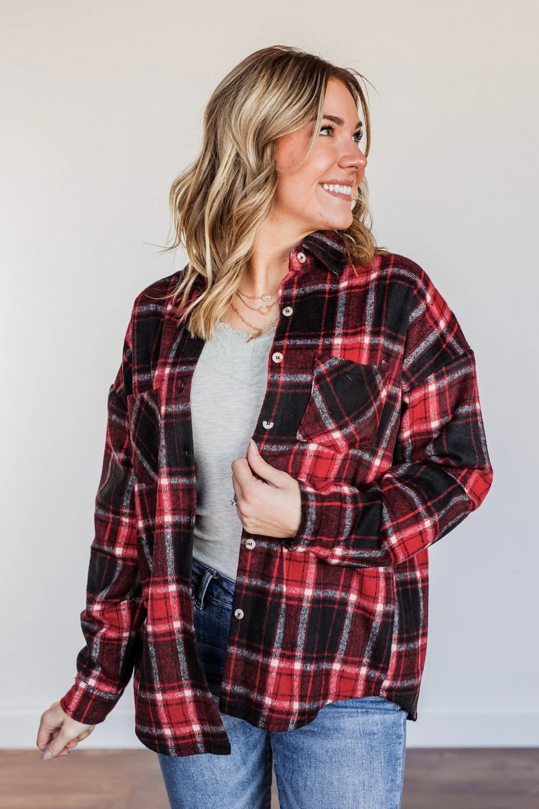 Happiest Of All Plaid Jacket- Black & Red - Image 6