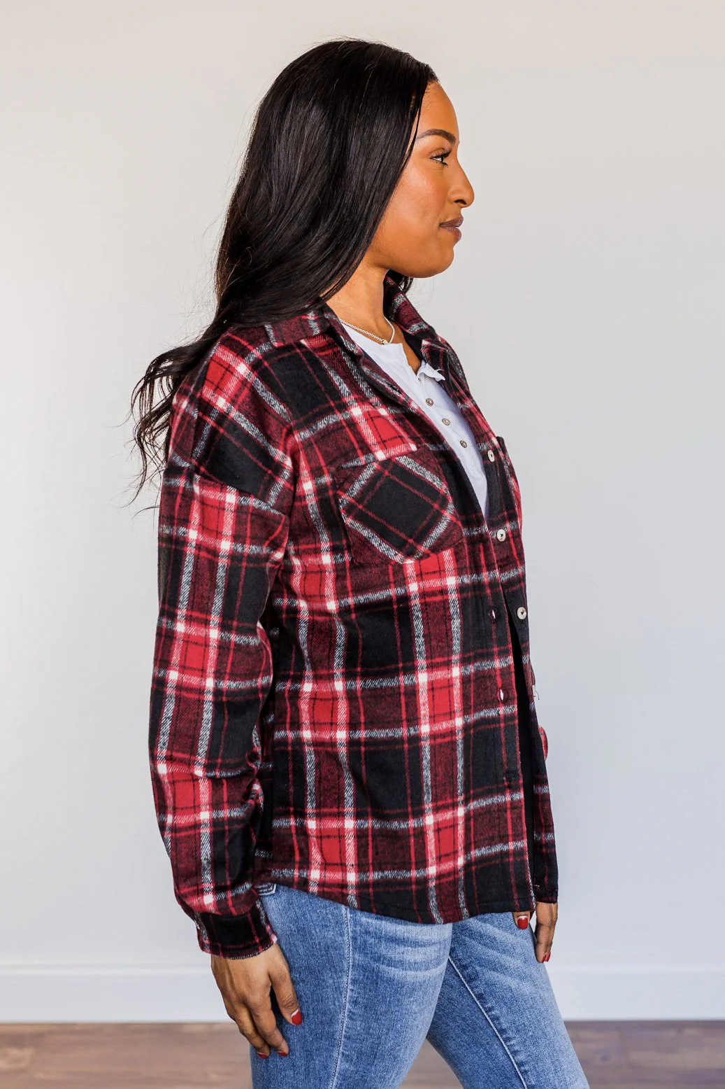 Happiest Of All Plaid Jacket- Black & Red - Image 9