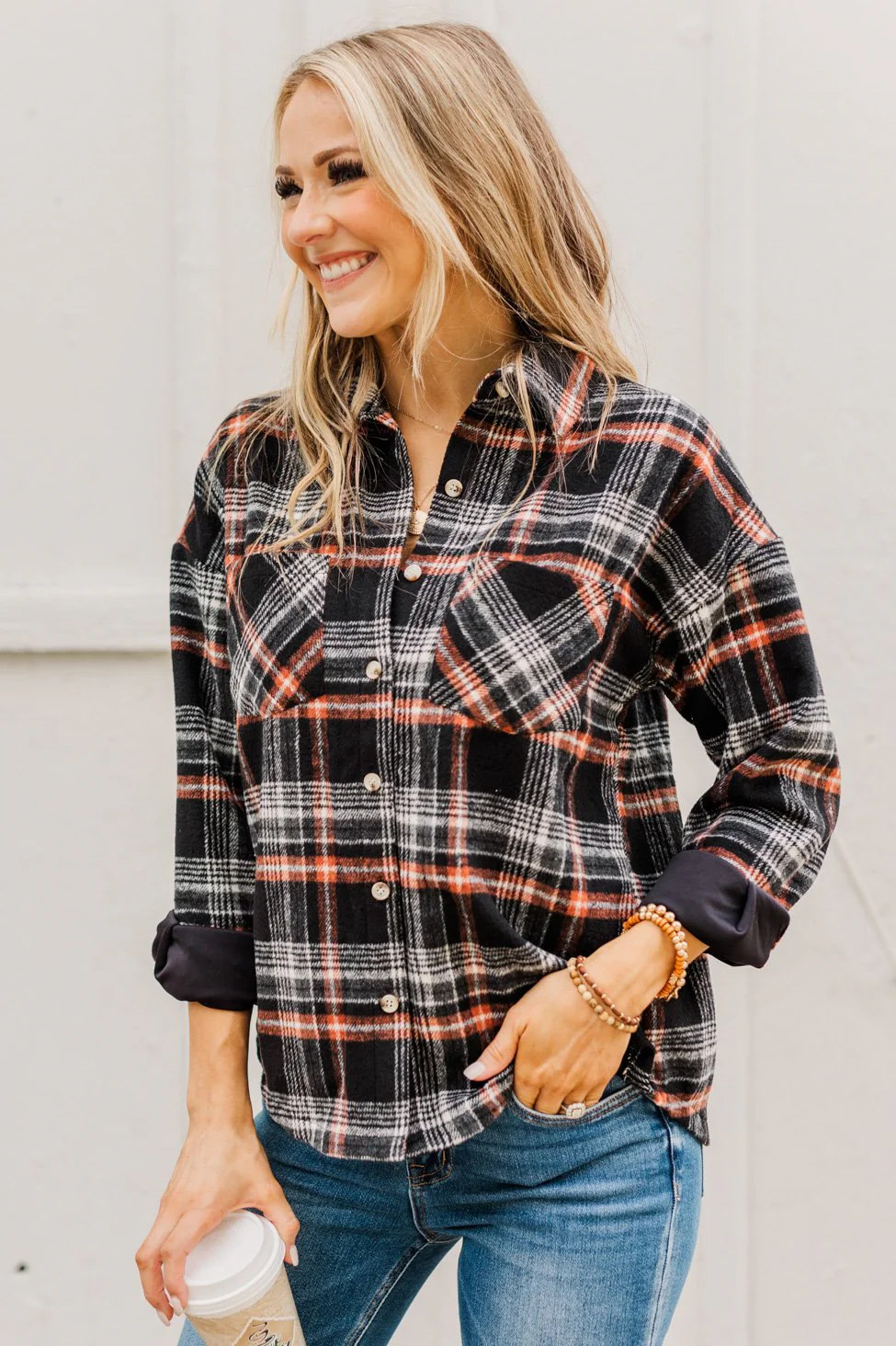 Happiest Pumpkin Plaid Jacket- Black & Orange - Image 13