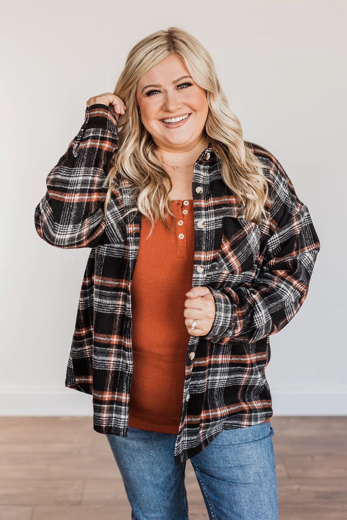 Happiest Pumpkin Plaid Jacket- Black & Orange - Image 4