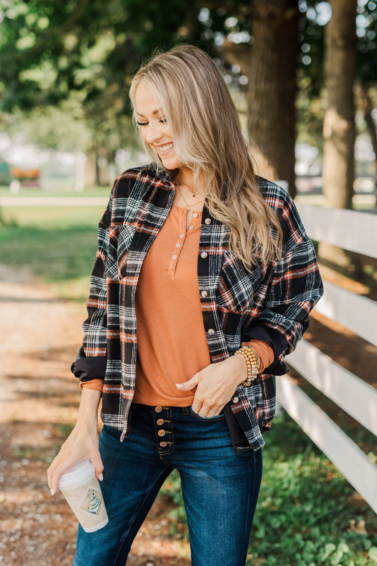 Happiest Pumpkin Plaid Jacket- Black & Orange - Image 5