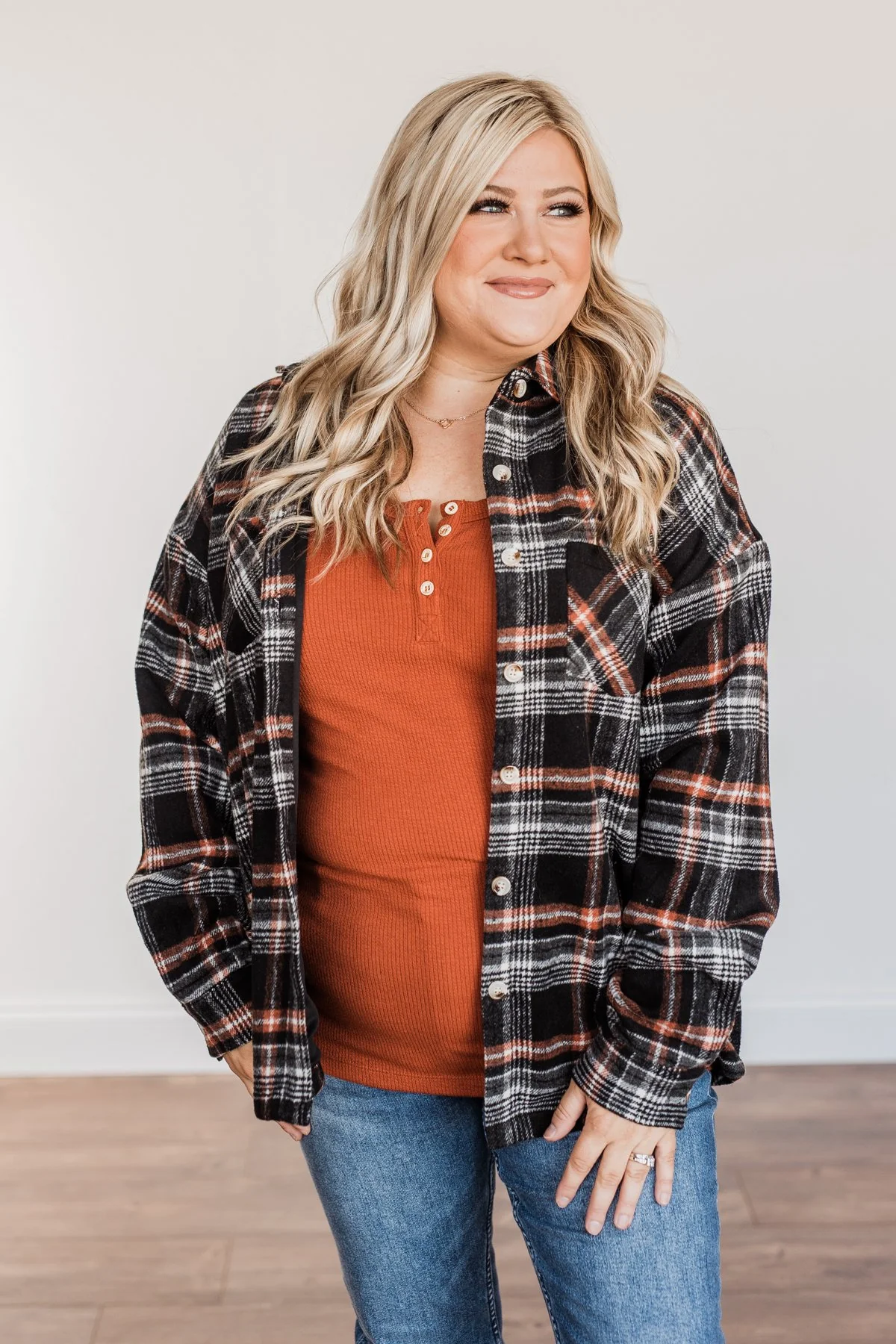 Happiest Pumpkin Plaid Jacket- Black & Orange - Image 8