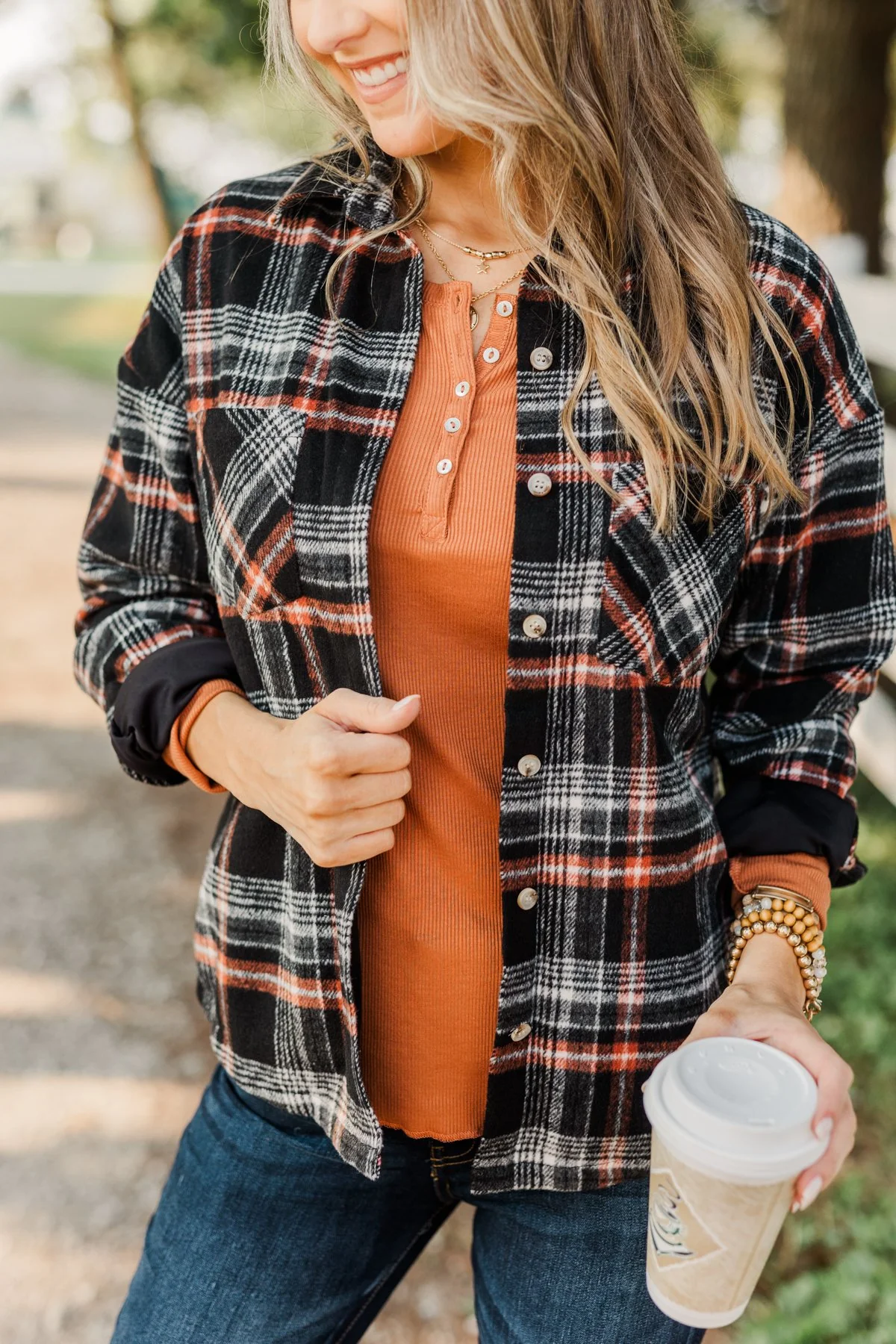 Happiest Pumpkin Plaid Jacket- Black & Orange - Image 9
