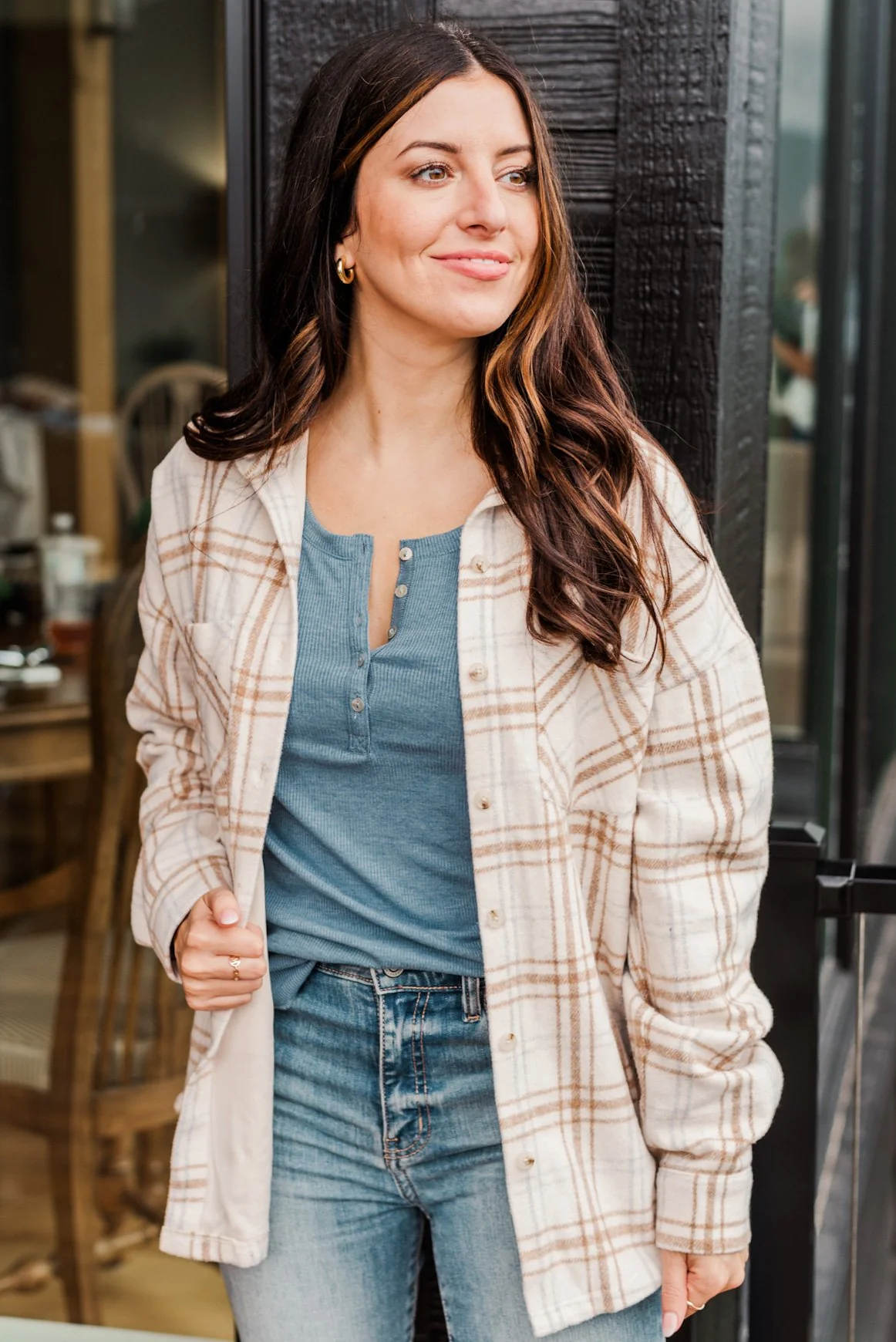 Happiest Of All Plaid Jacket- Cream & Taupe - Image 12
