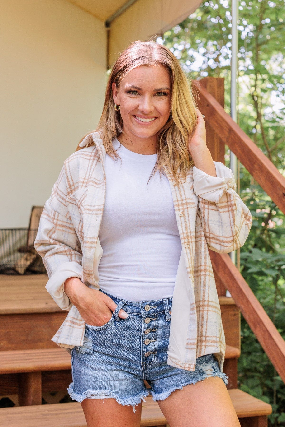 Happiest Of All Plaid Jacket- Cream & Taupe - Image 13