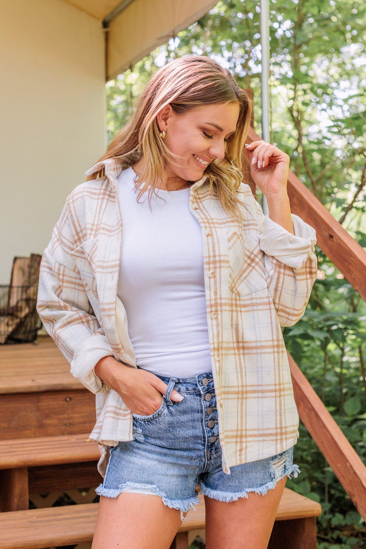 Happiest Of All Plaid Jacket- Cream & Taupe - Image 2