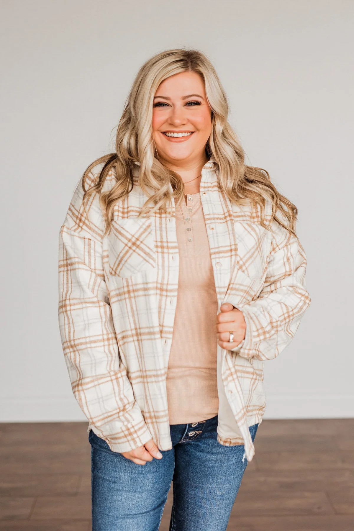 Happiest Of All Plaid Jacket- Cream & Taupe - Image 7