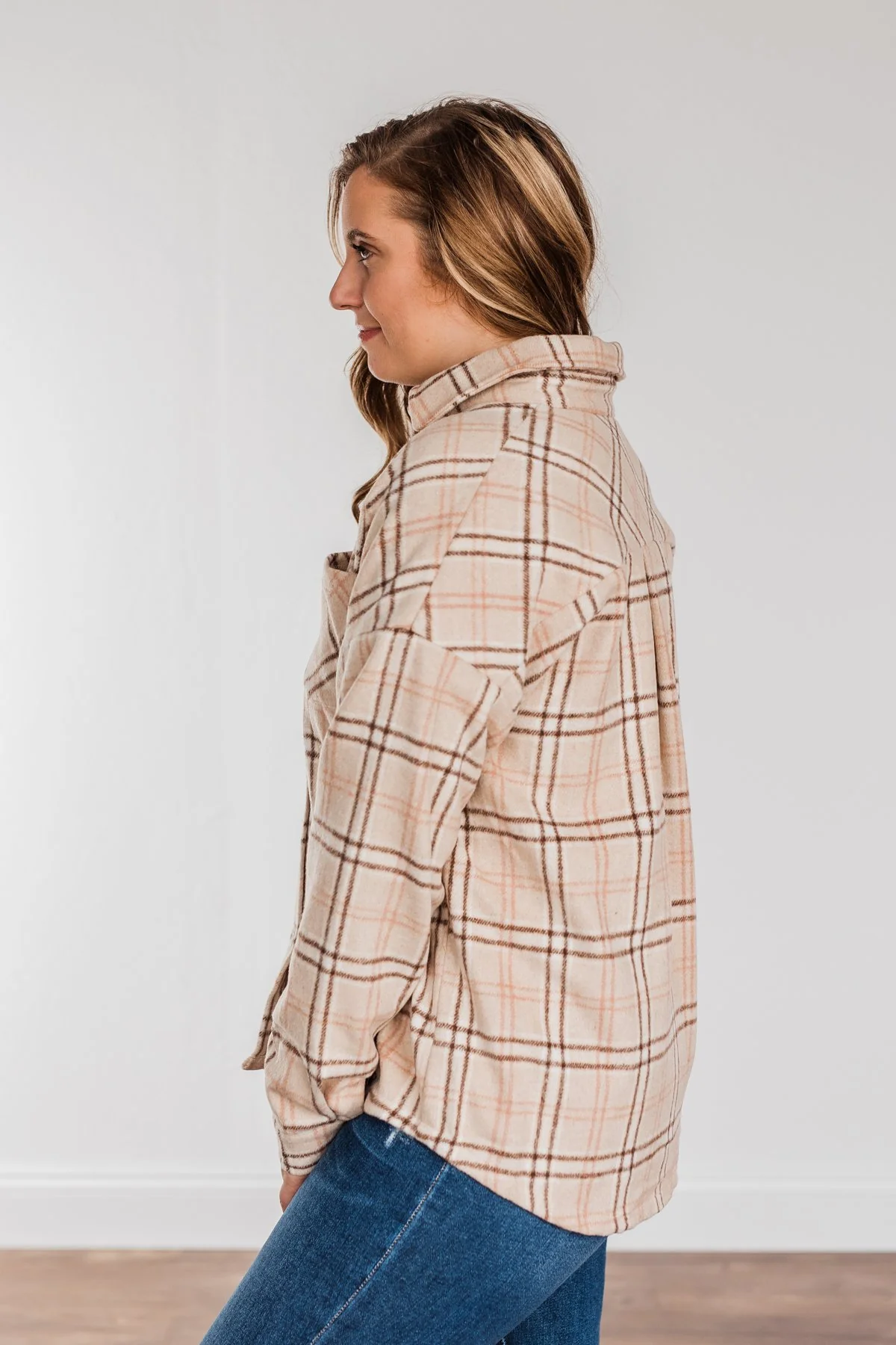 Happiest Of All Plaid Jacket- Taupe & Chocolate - Image 13
