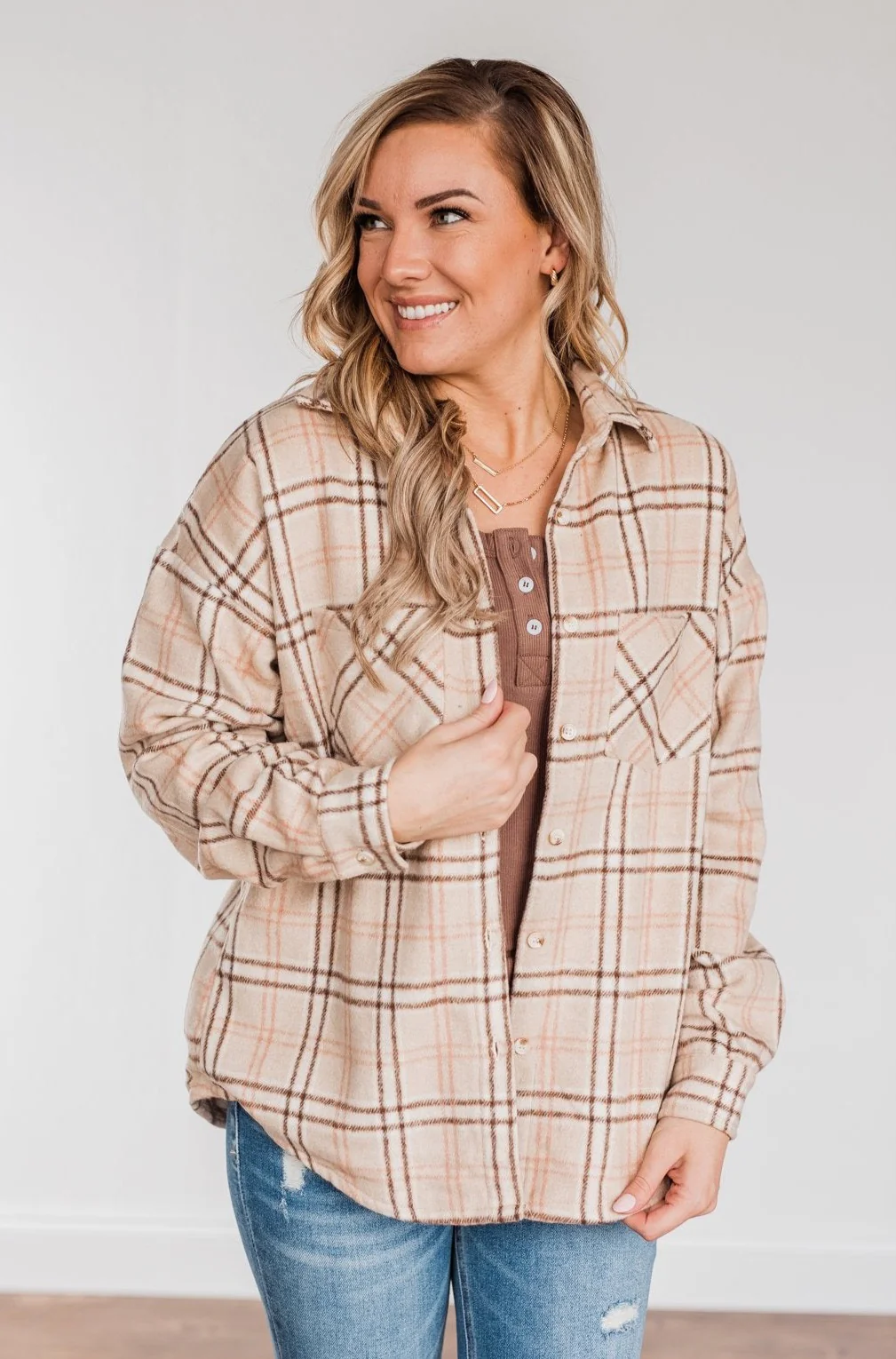 Happiest Of All Plaid Jacket- Taupe & Chocolate - Image 5