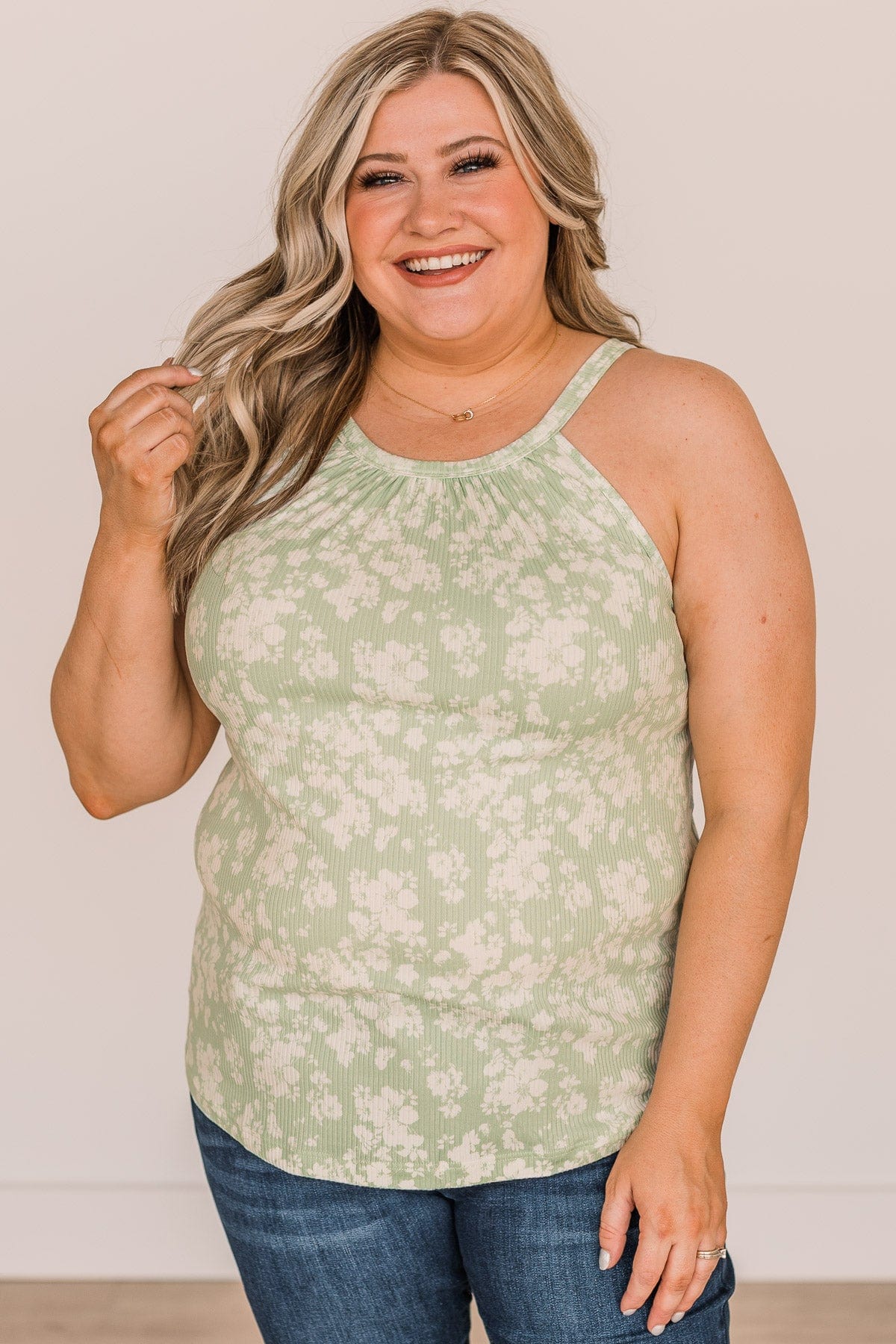 Happiest With You Floral Tank Top- Light Sage - Image 4