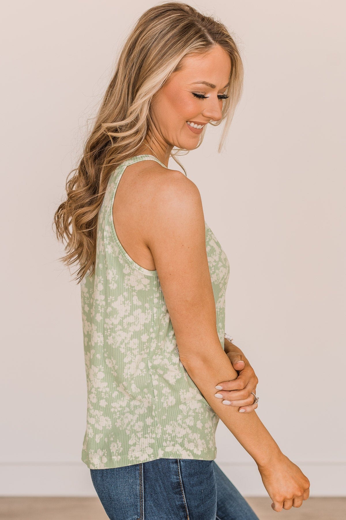 Happiest With You Floral Tank Top- Light Sage - Image 5