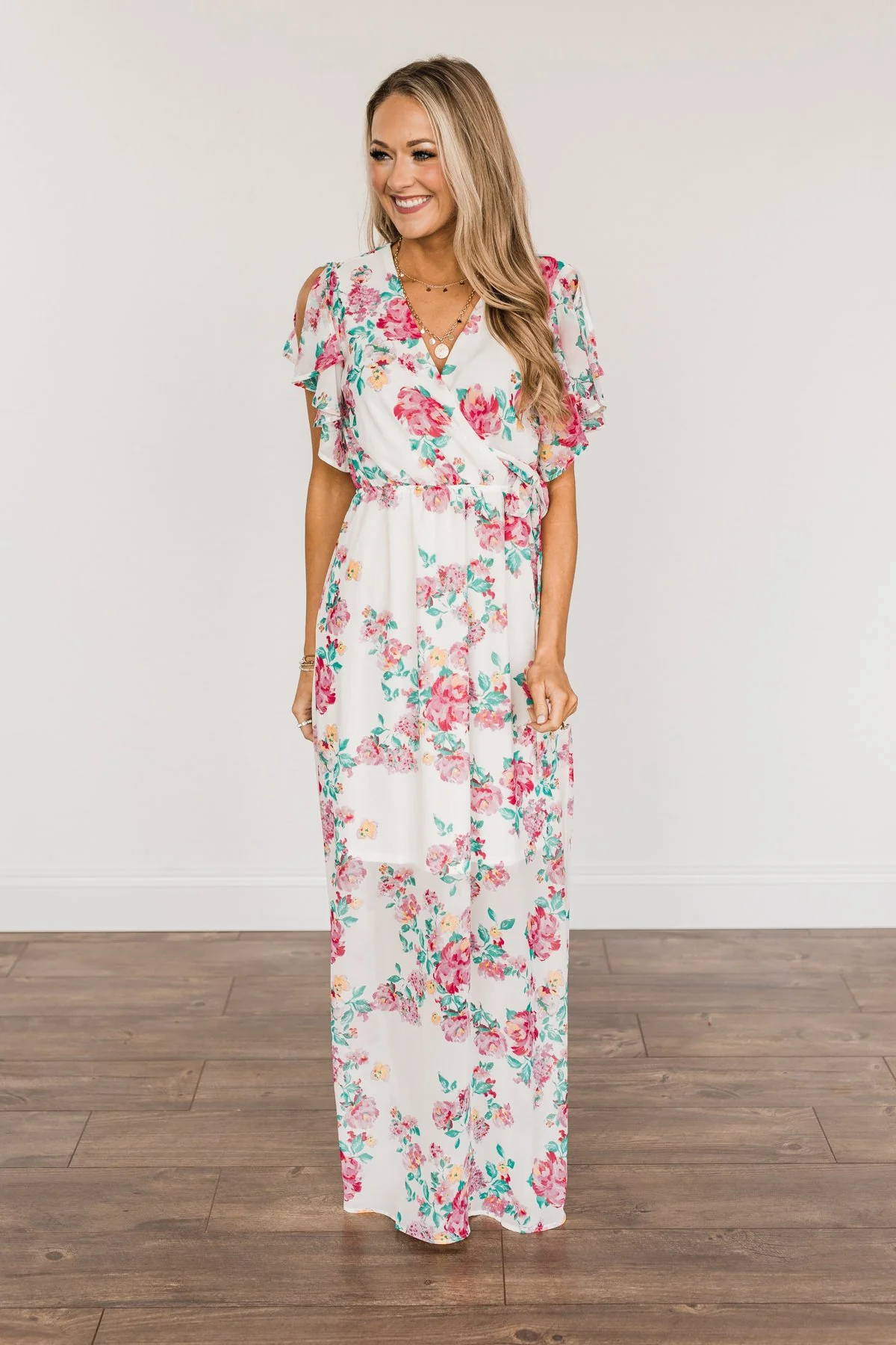 Happily Ever After Floral Maxi Dress- Off-White & Pink - Image 2