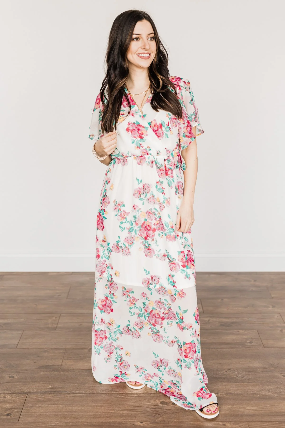 Happily Ever After Floral Maxi Dress- Off-White & Pink - Image 3