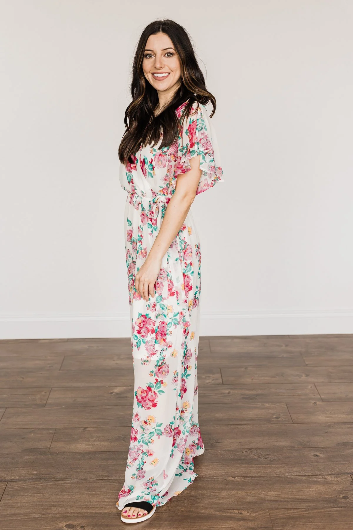 Happily Ever After Floral Maxi Dress- Off-White & Pink - Image 5