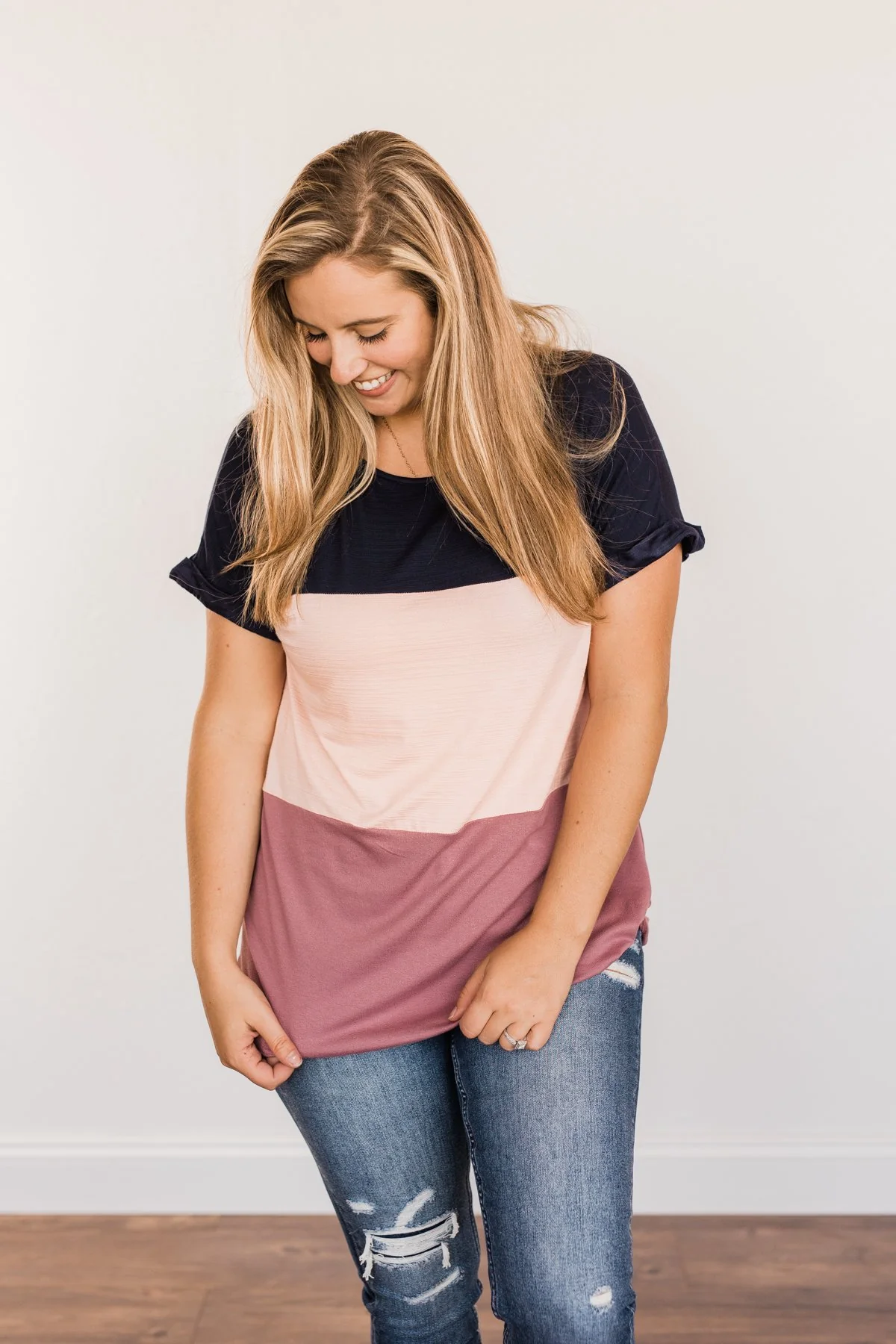 Happily Yours Color Block Top- Navy, Blush, & Mauve - Image 3