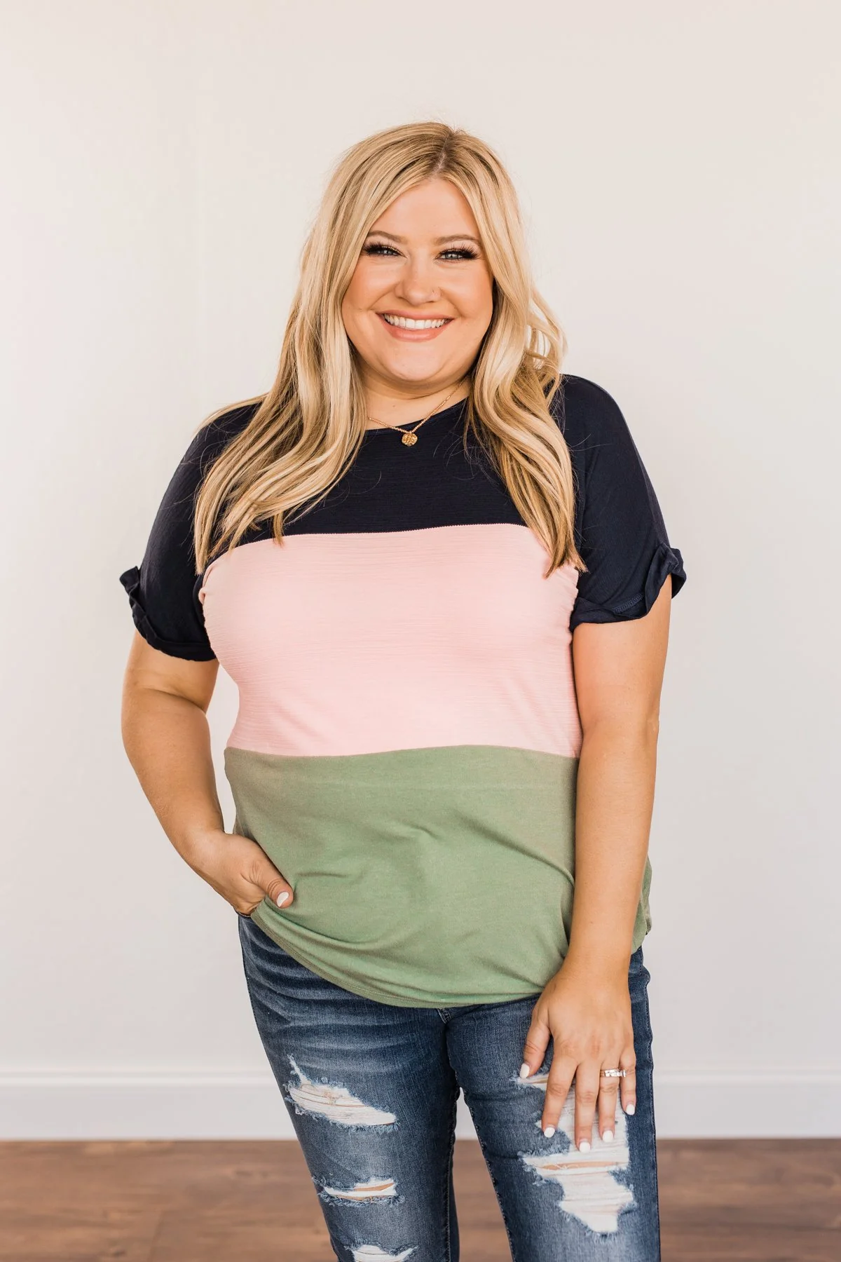 Happily Yours Color Block Top- Navy, Blush, & Sage - Image 5