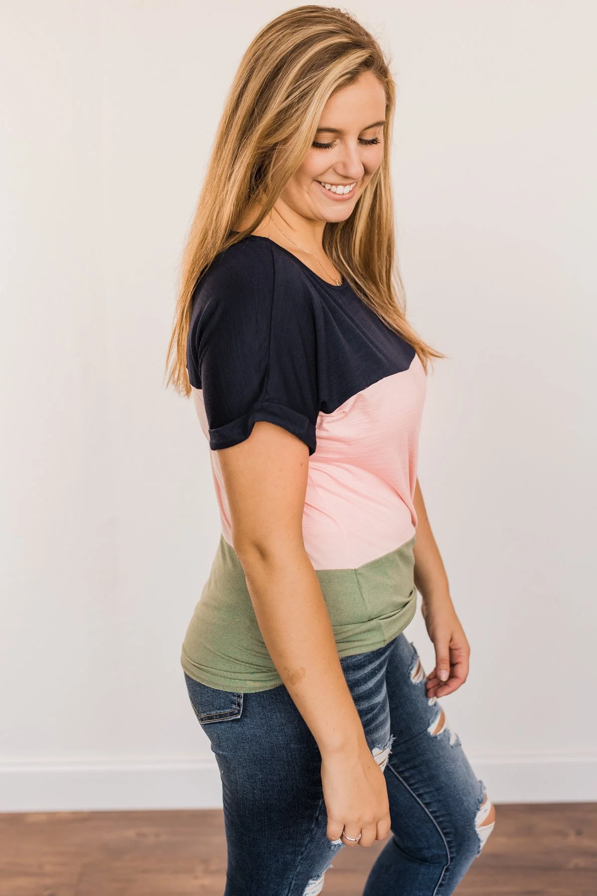 Happily Yours Color Block Top- Navy, Blush, & Sage - Image 7