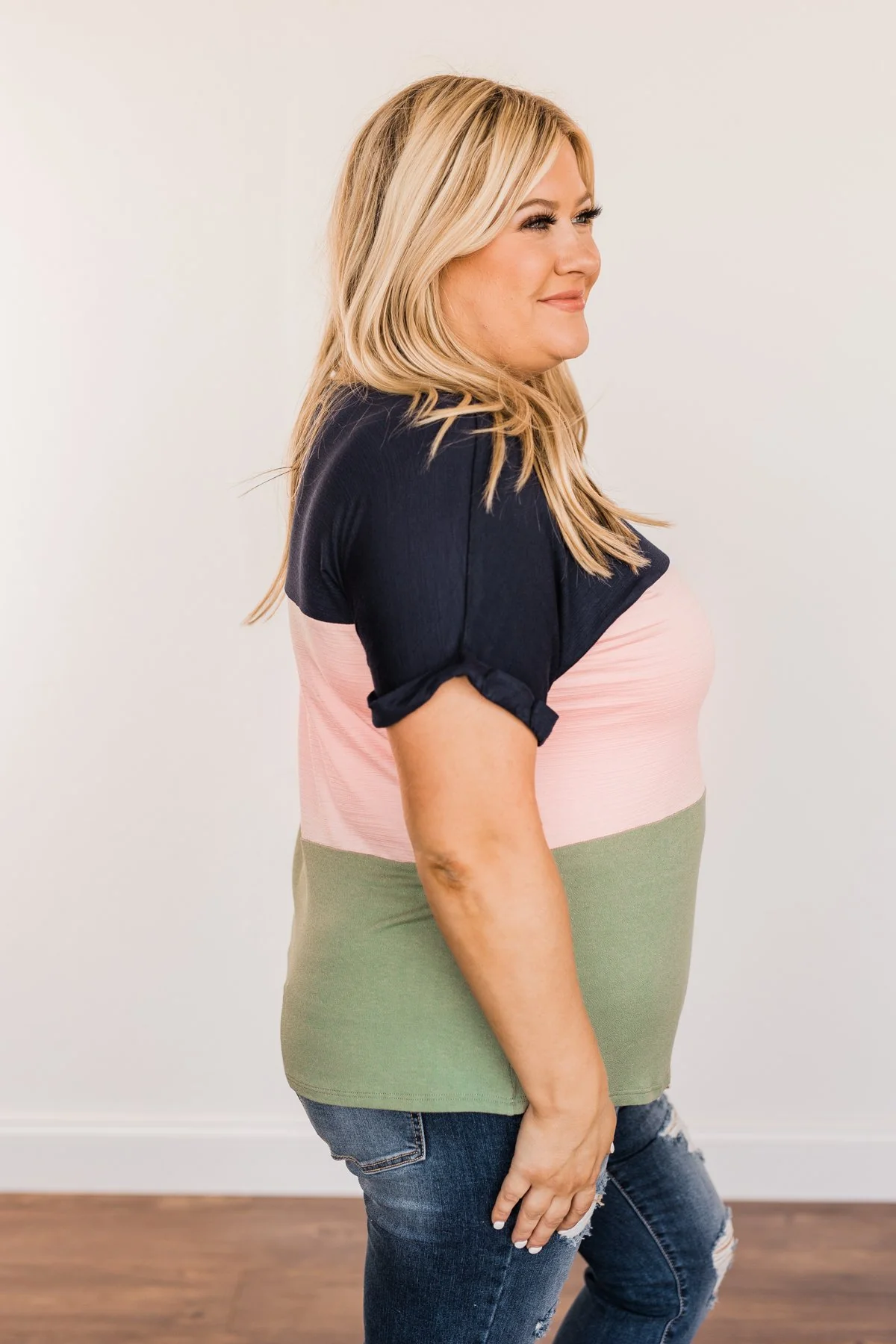 Happily Yours Color Block Top- Navy, Blush, & Sage - Image 8