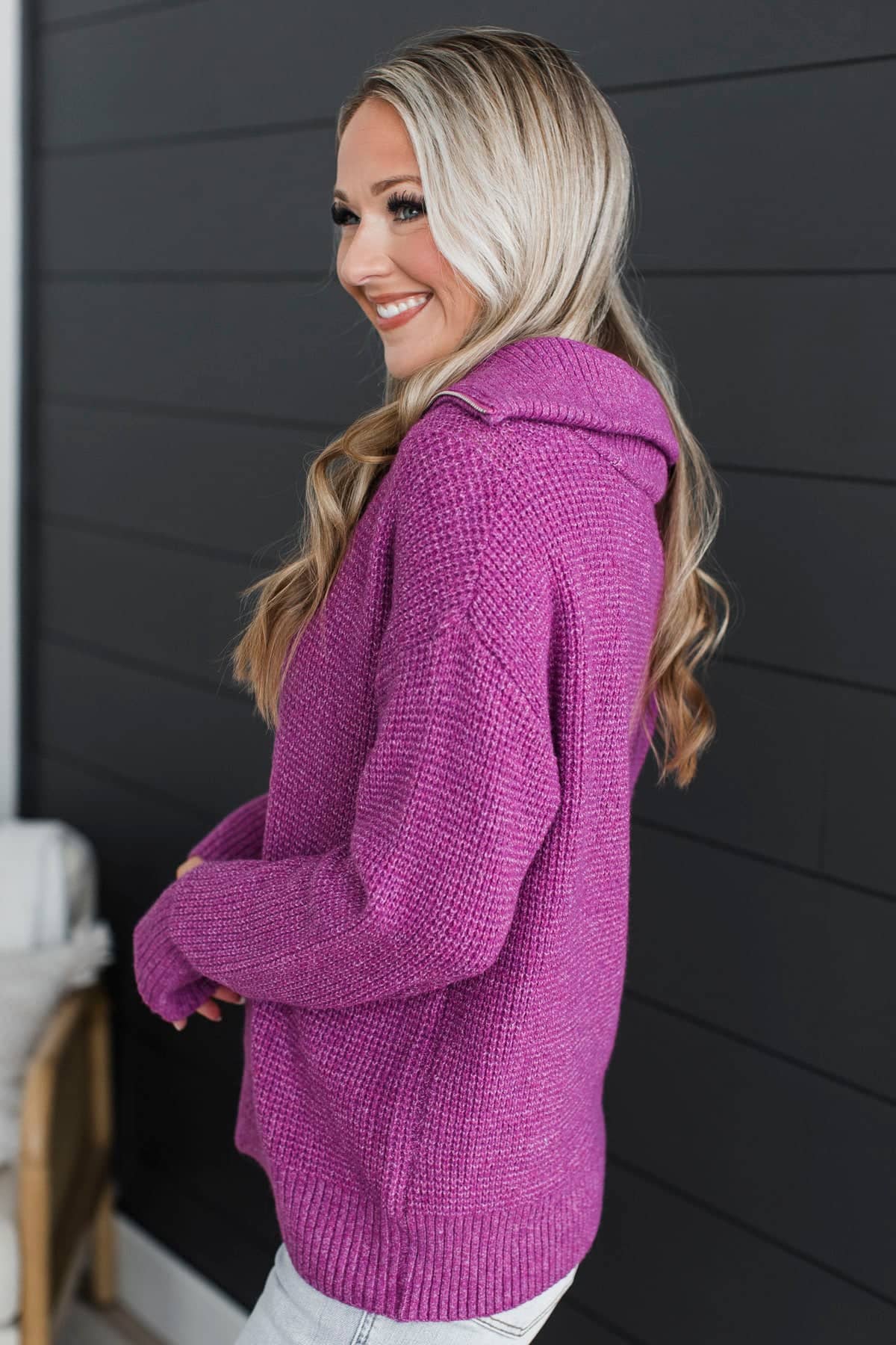 Happiness Abound Half-Zip Knit Sweater- Light Plum - Image 5