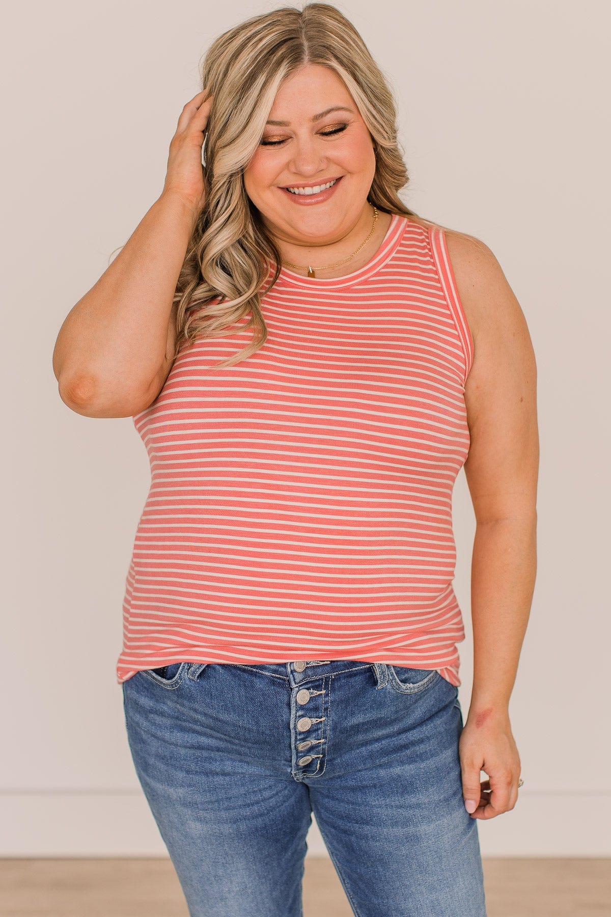 Happiness Achieved Striped Tank Top- Coral - Image 4