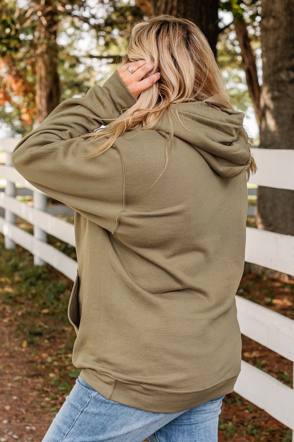 "Happiness Begins With Sweater Weather" Hoodie- Olive - Image 8