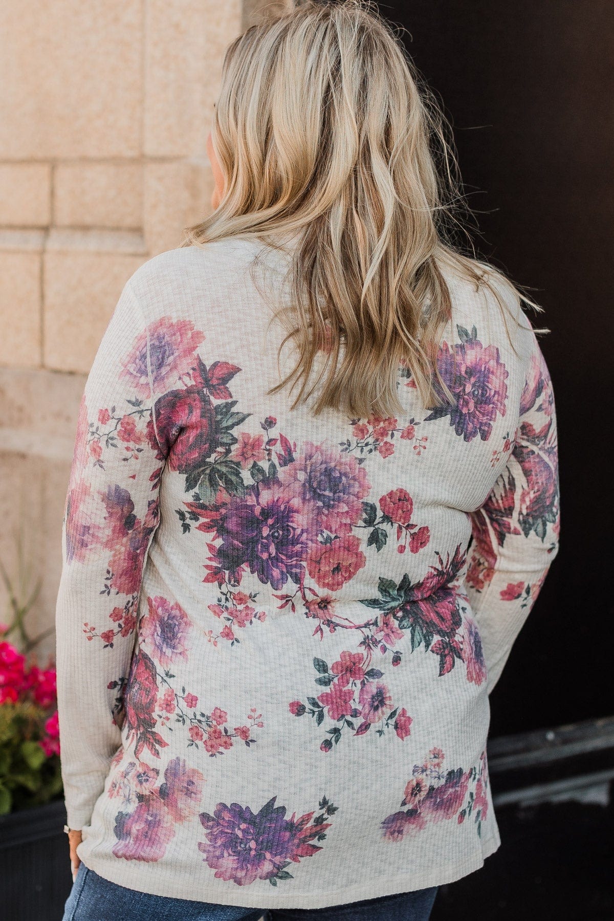 Happiness Guaranteed Floral Cardigan- Cream & Plum - Image 6