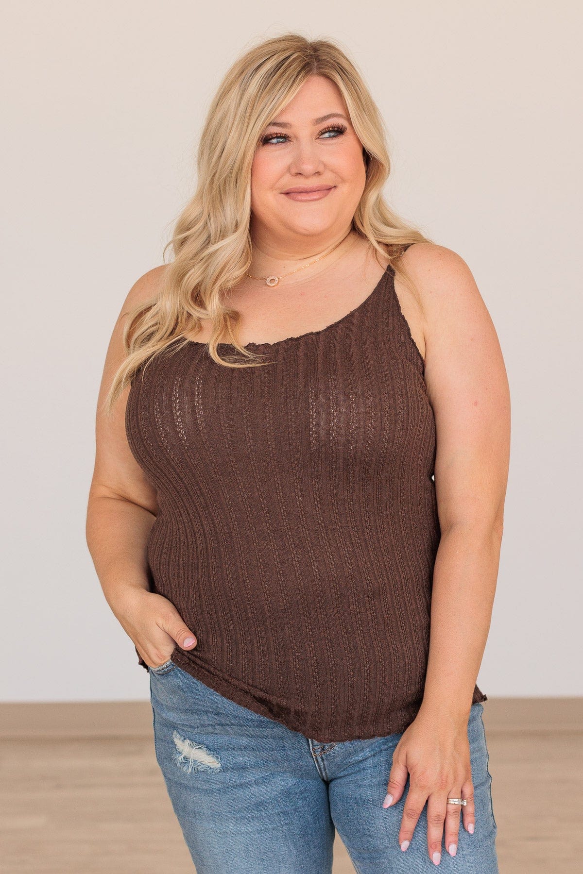 Happiness Is Within Ribbed Knit Tank- Mocha - Image 2