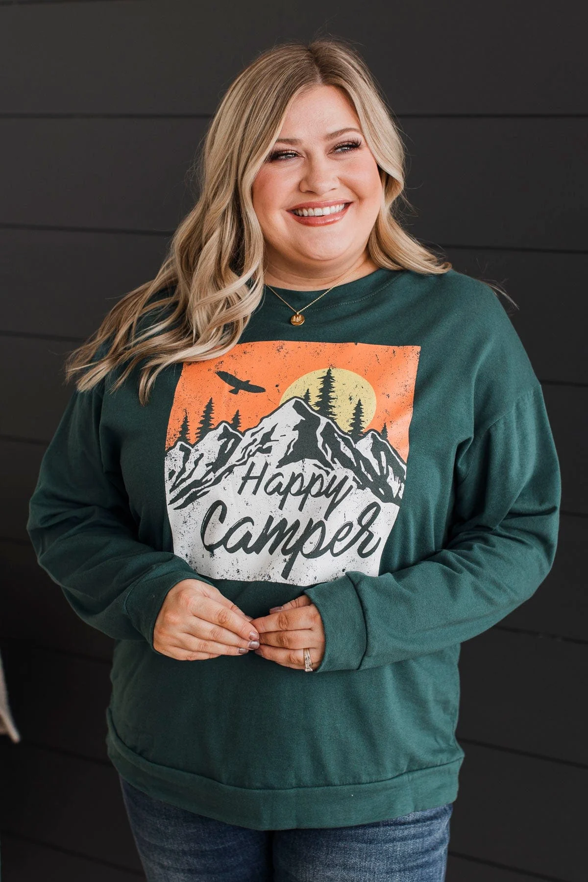 "Happy Camper" Graphic Top- Teal - Image 2