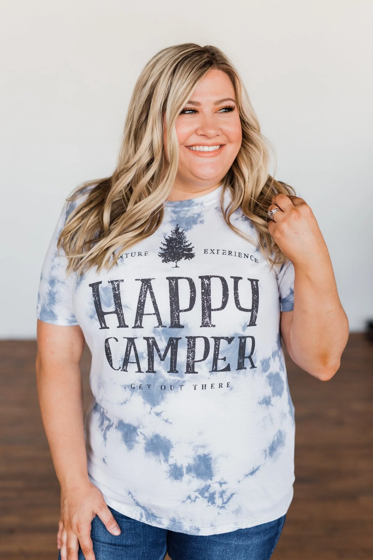 "Happy Camper" Tie Dye Graphic Tee- Navy & Ivory - Image 2