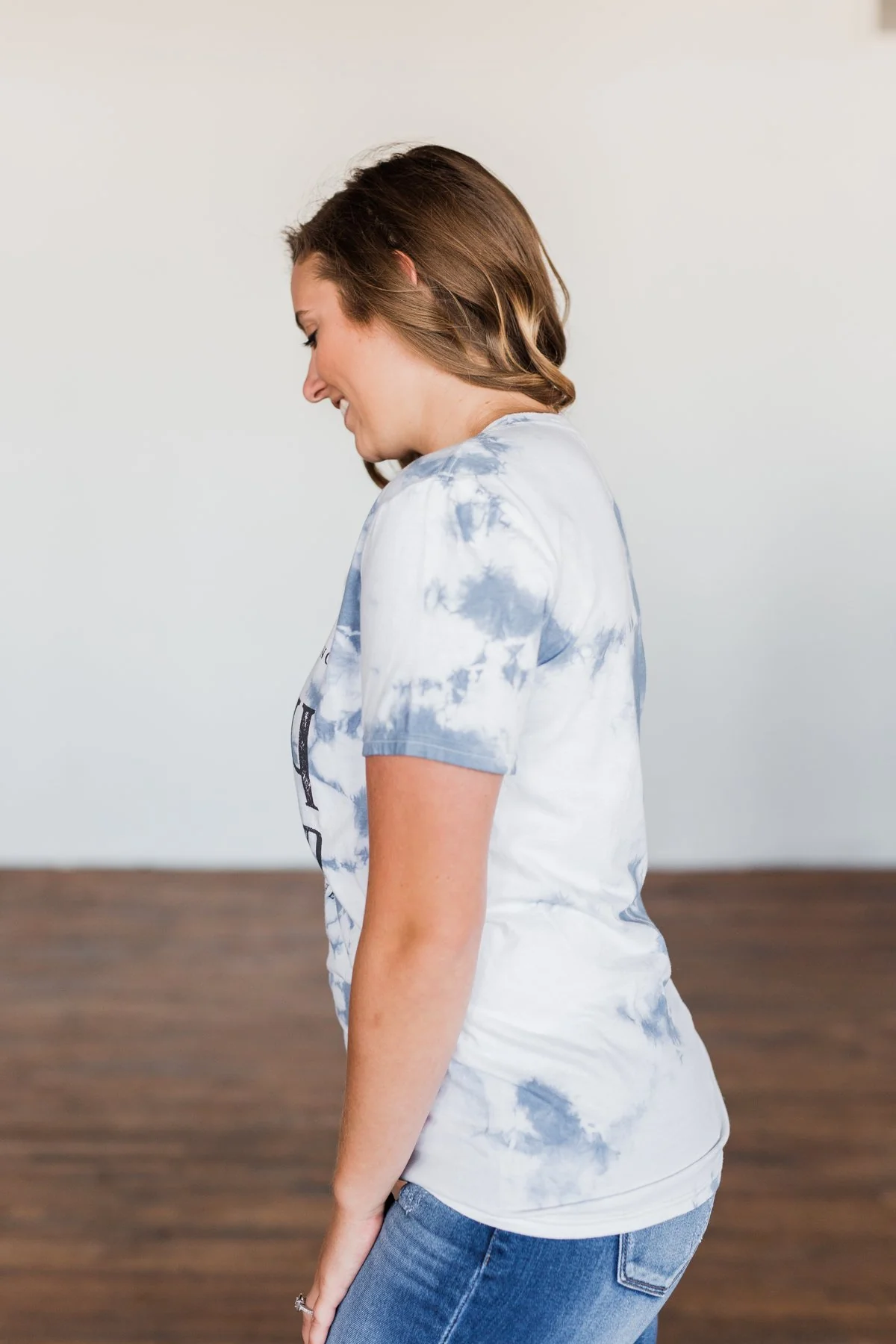 "Happy Camper" Tie Dye Graphic Tee- Navy & Ivory - Image 8