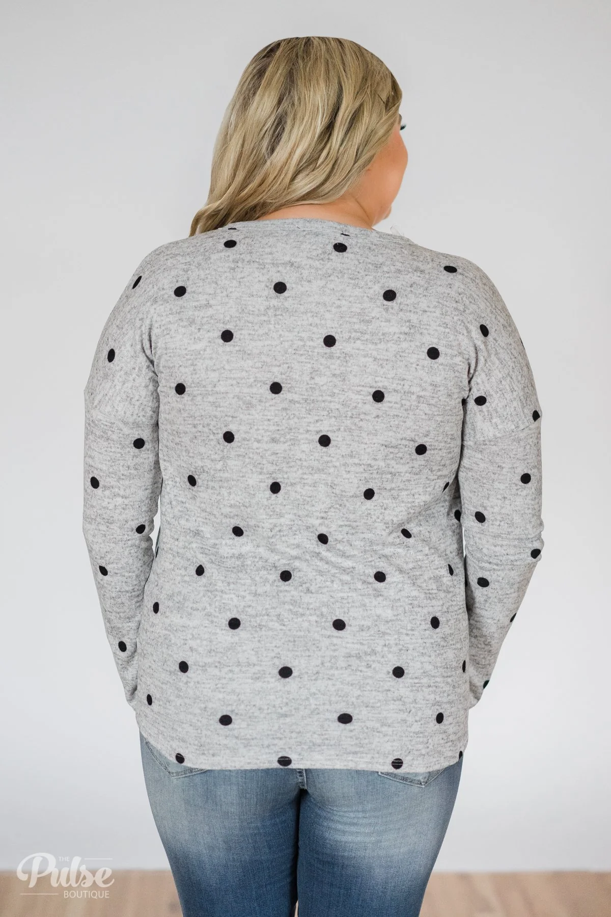 Happy Ending Polka Dot Knot Top- Heather Grey - Image 9