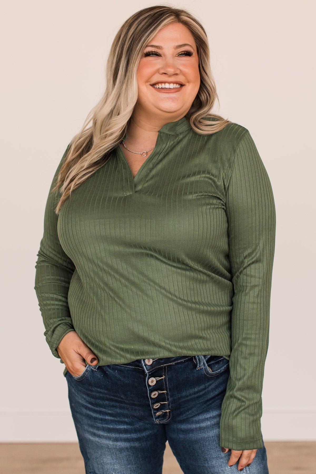 Happy For You Ribbed Knit Top- Olive - Image 3