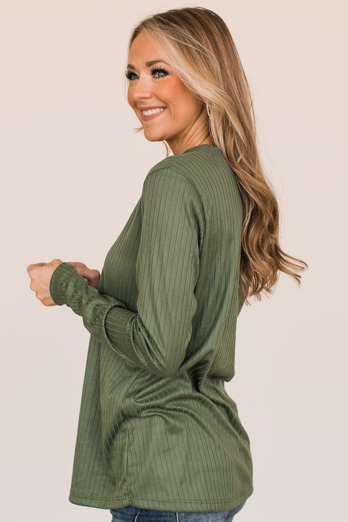 Happy For You Ribbed Knit Top- Olive - Image 6
