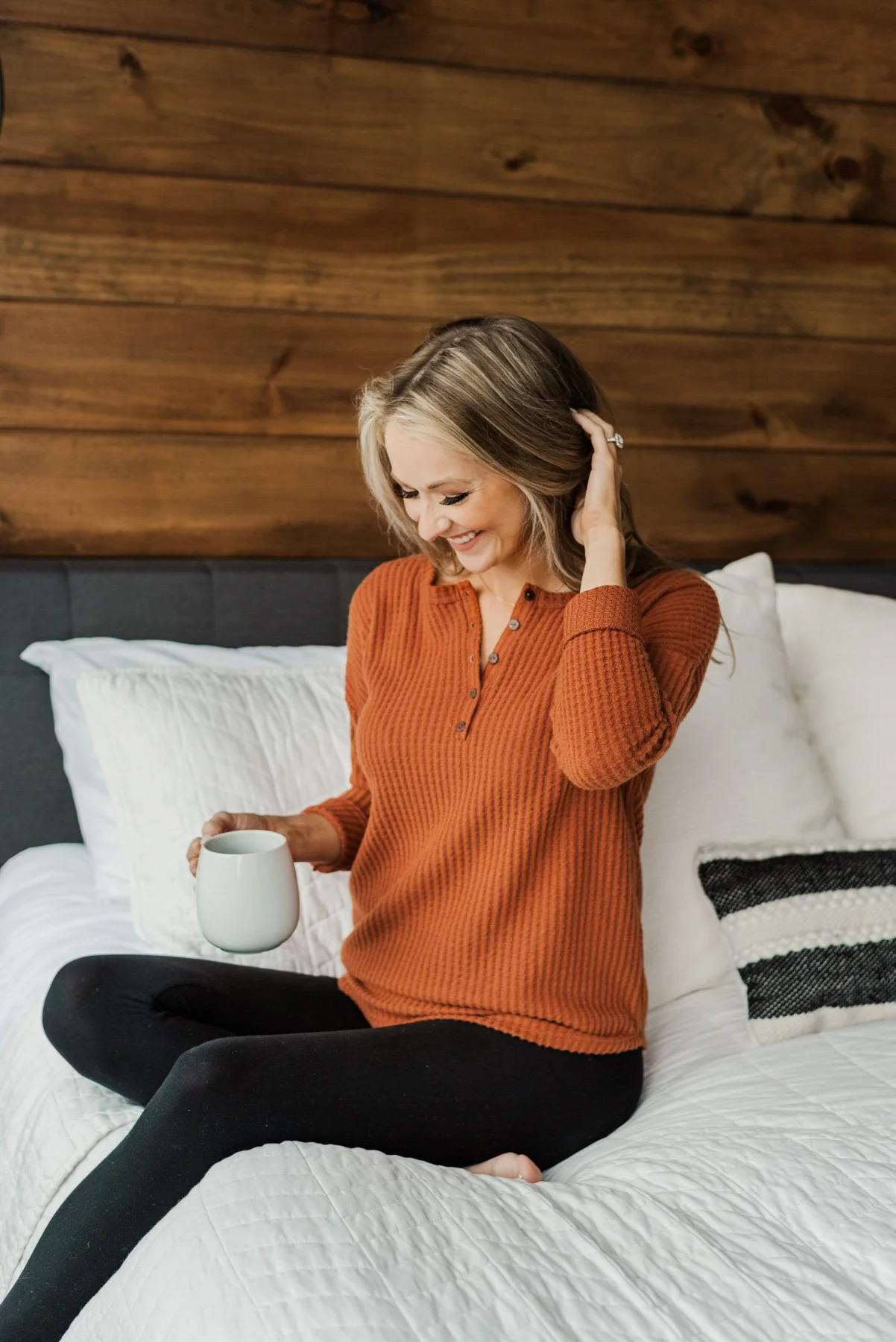 Happy Harvest Waffle Knit Button Top- Copper Orange - Image 4