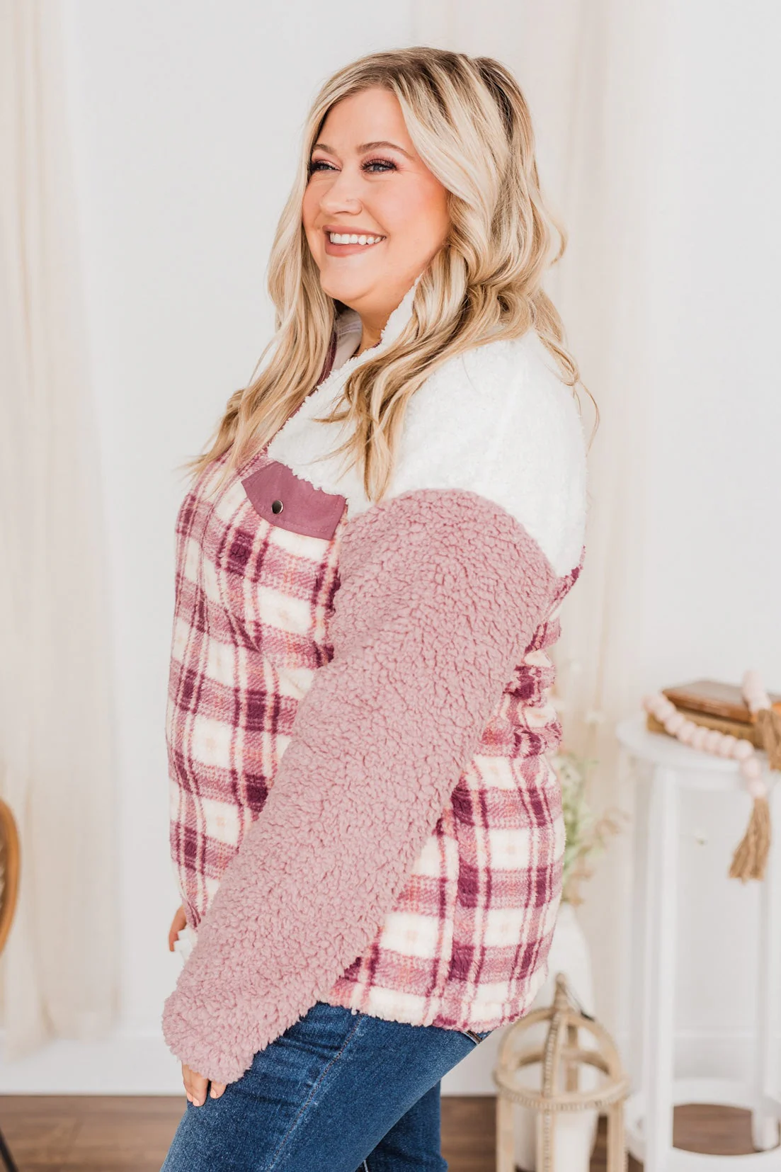Happy Life Sherpa Pullover- Pink & Ivory - Image 8