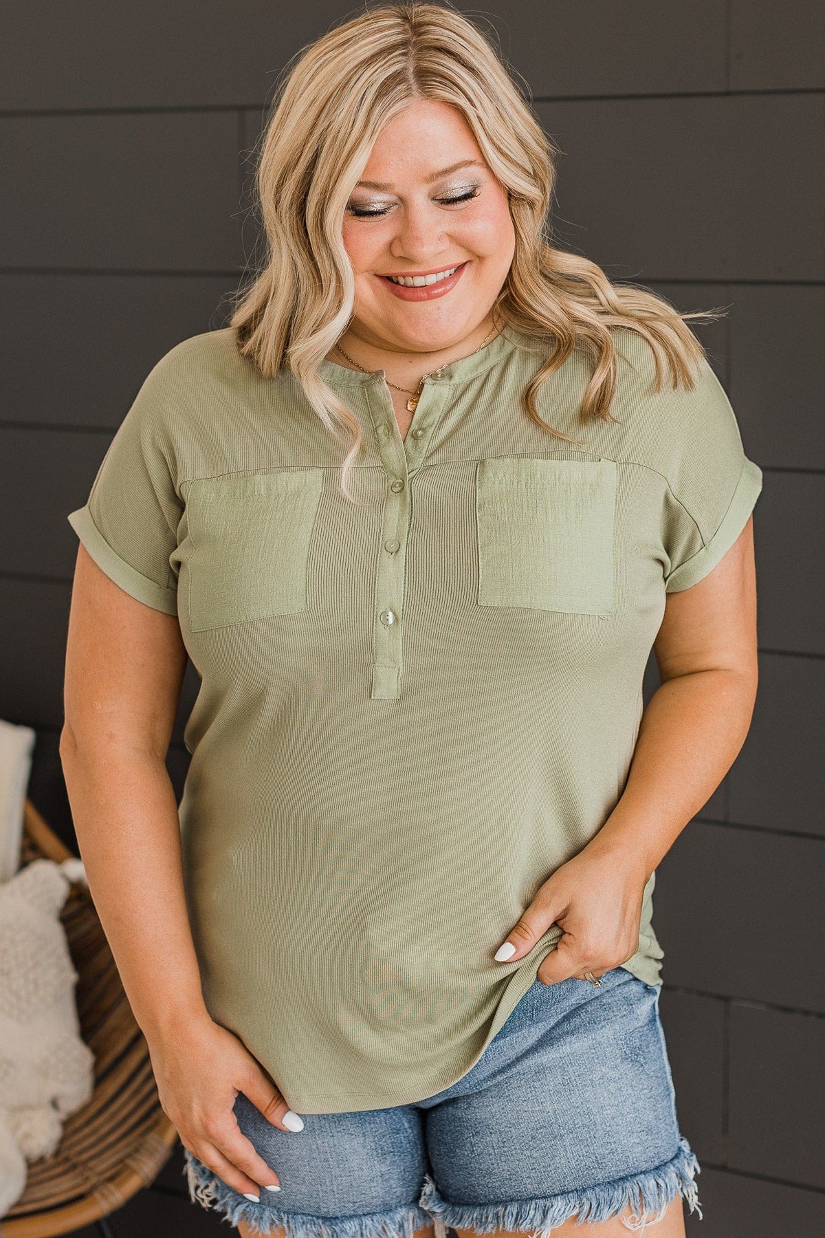 Happy Mindset Ribbed Knit Top- Sage - Image 4