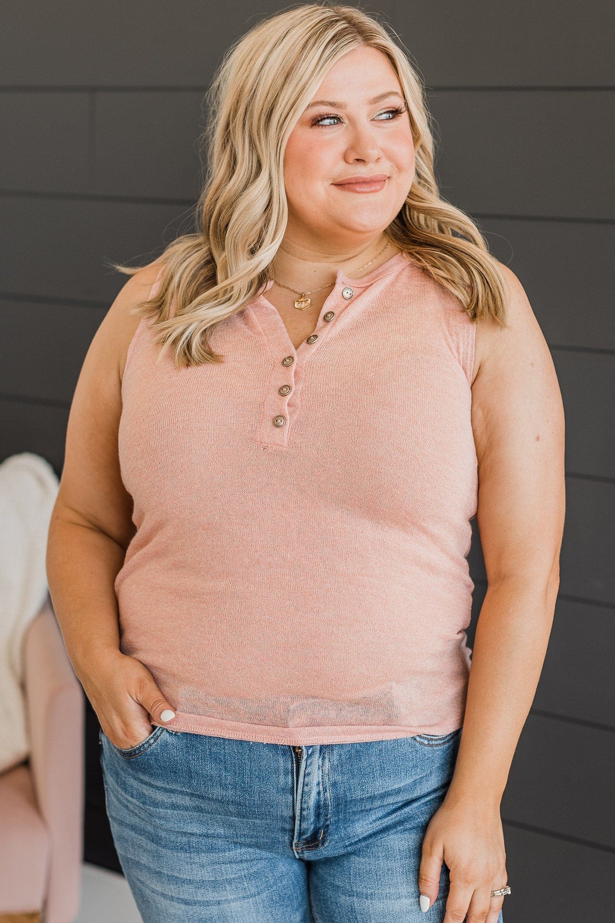 Happy Skies Knit Tank Top- Dusty Peach - Image 4