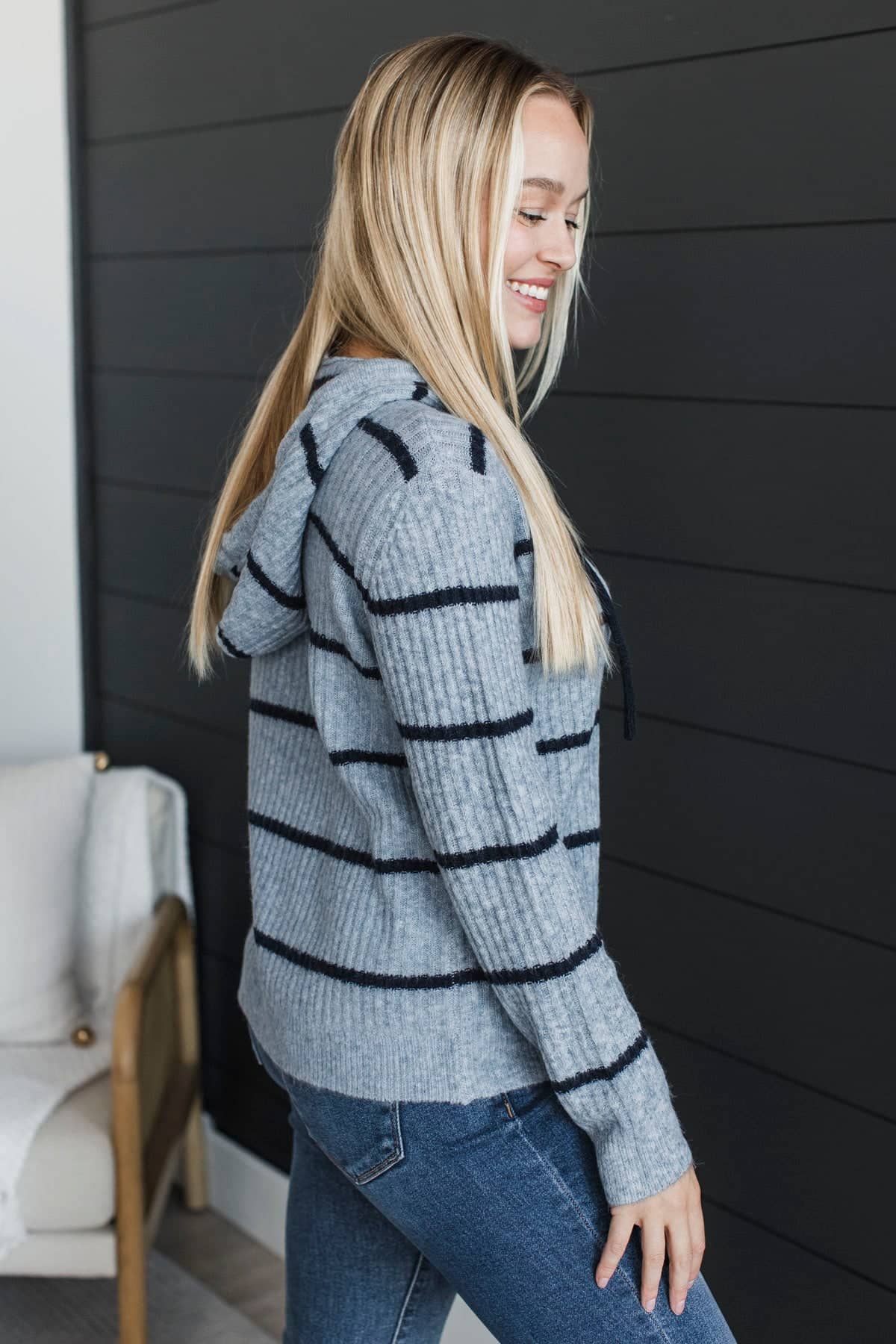Happy Soul Hooded Knit Sweater- Denim Blue - Image 4