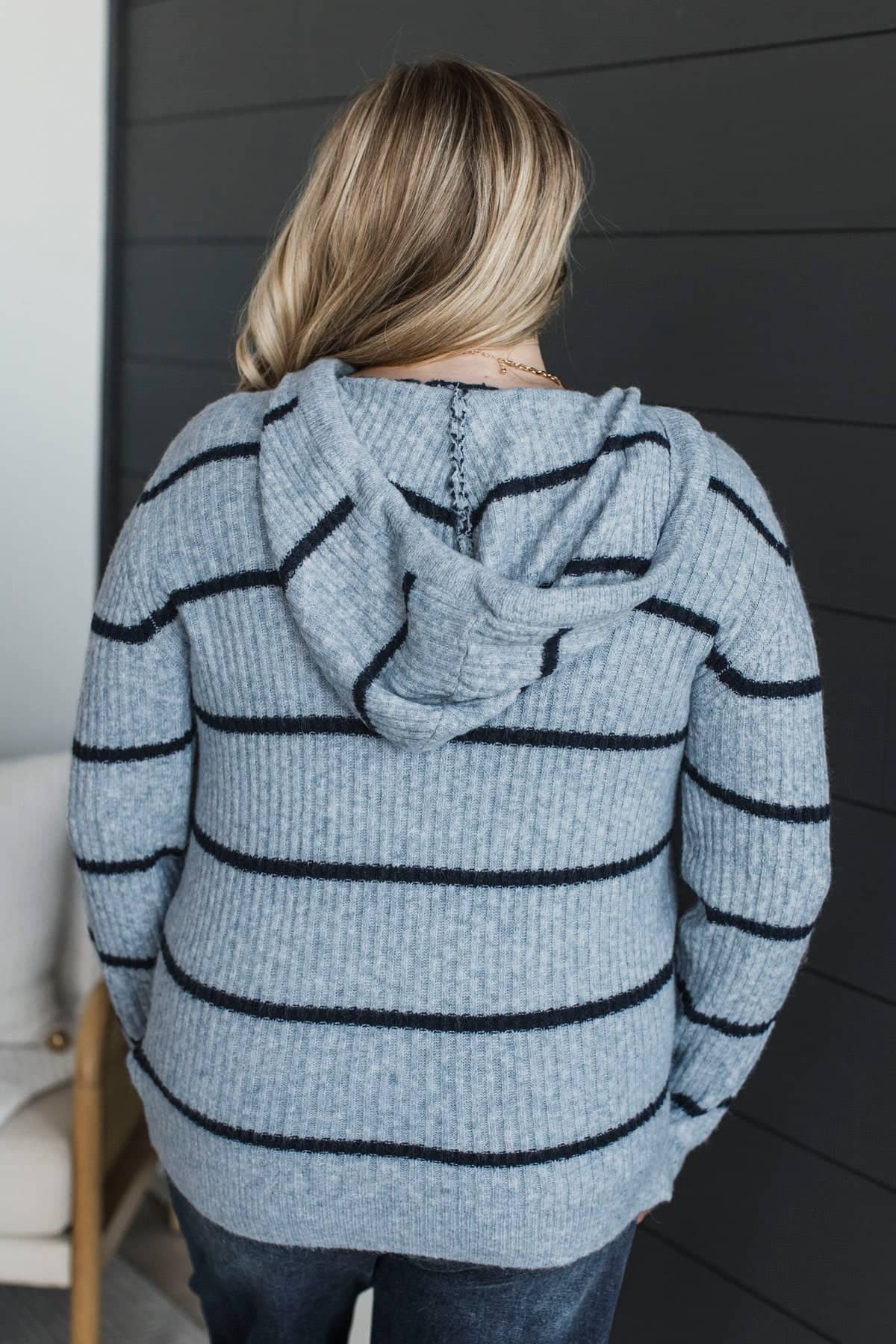 Happy Soul Hooded Knit Sweater- Denim Blue - Image 7