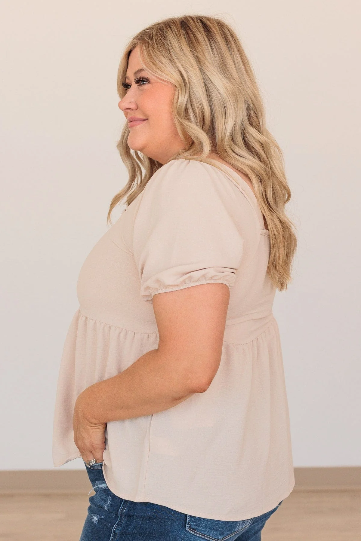 Happy To See You Puff Sleeve Top- Taupe - Image 6