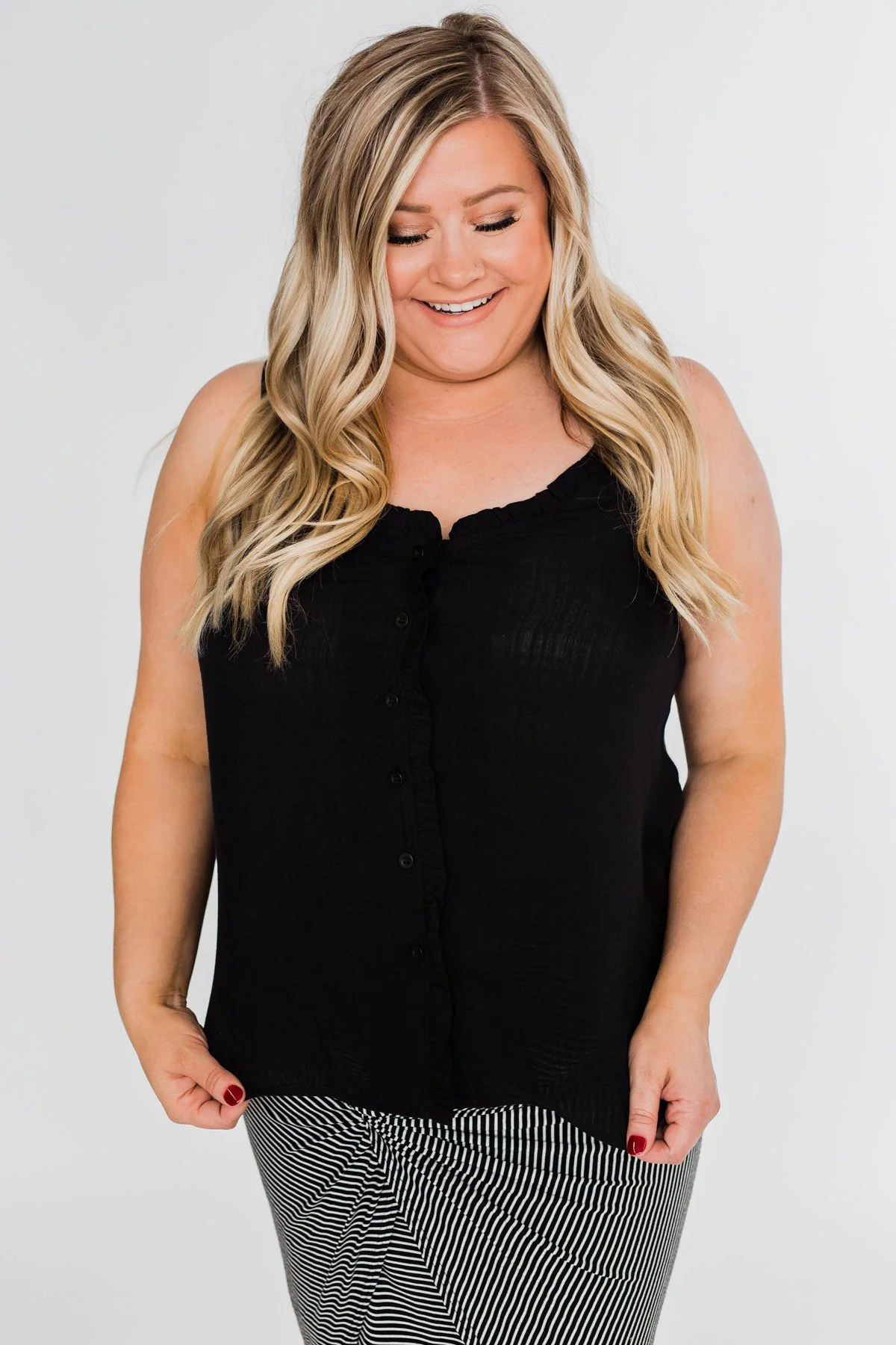 Happy Together Ruffle Tank Top- Black - Image 3