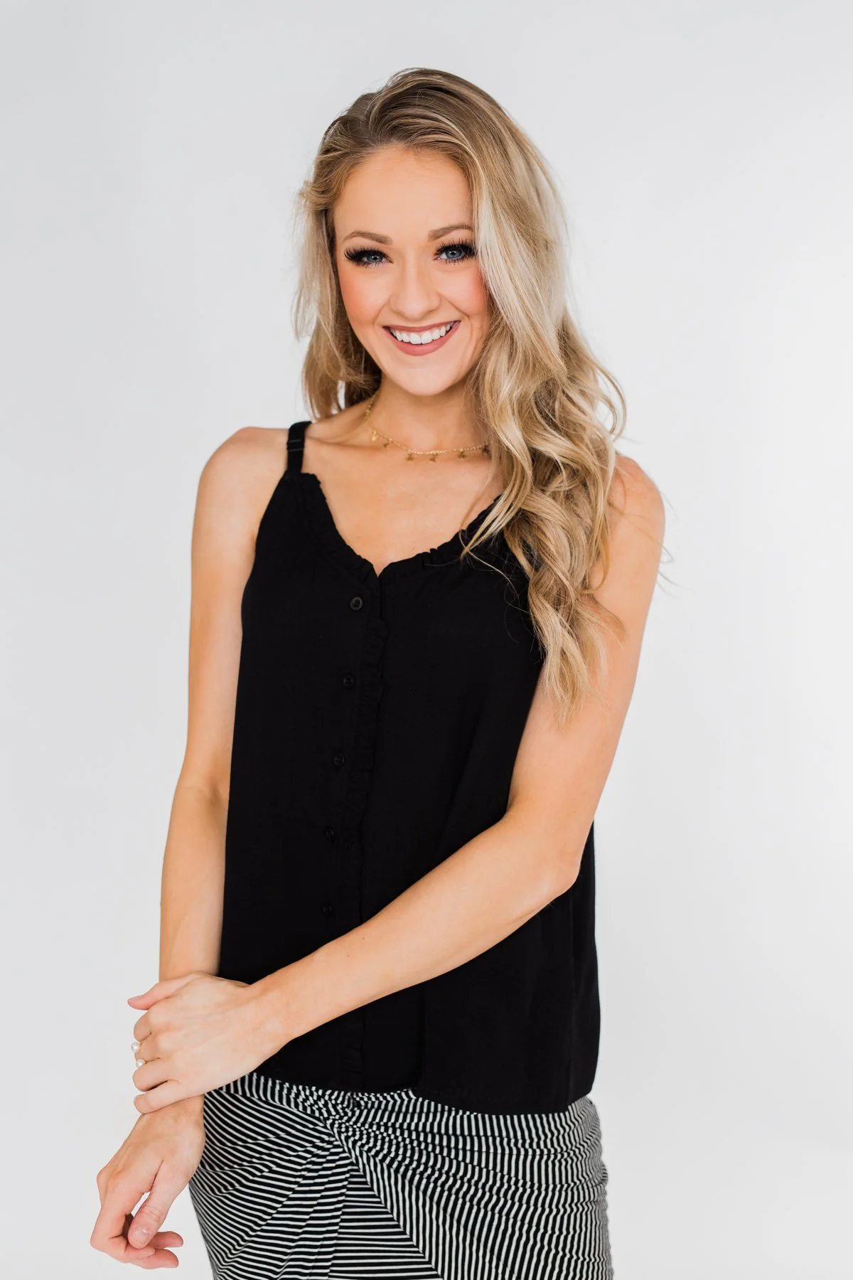 Happy Together Ruffle Tank Top- Black - Image 7