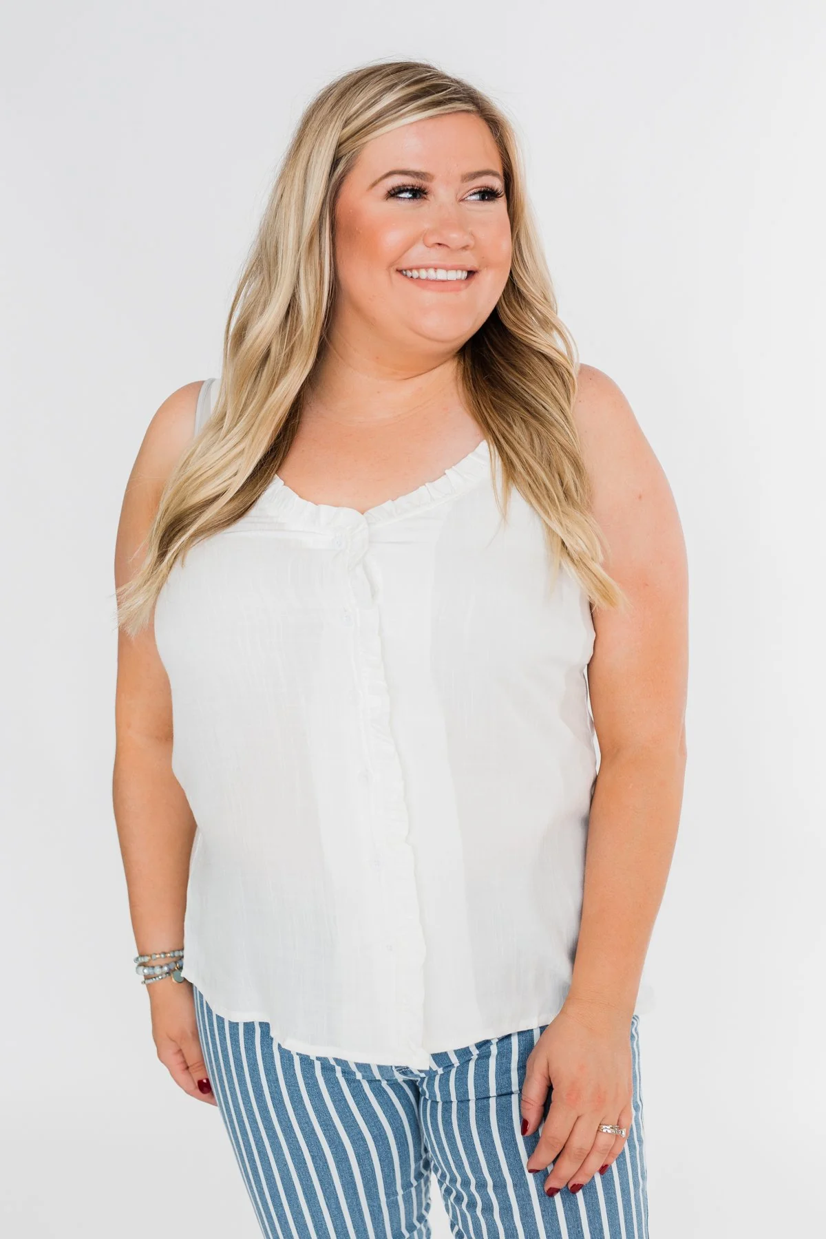 Happy Together Ruffle Tank Top- Ivory - Image 8