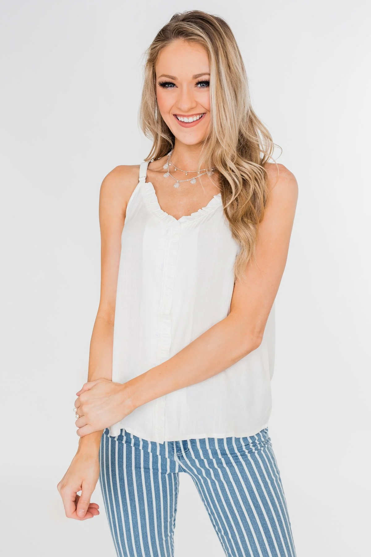 Happy Together Ruffle Tank Top- Ivory - Image 9